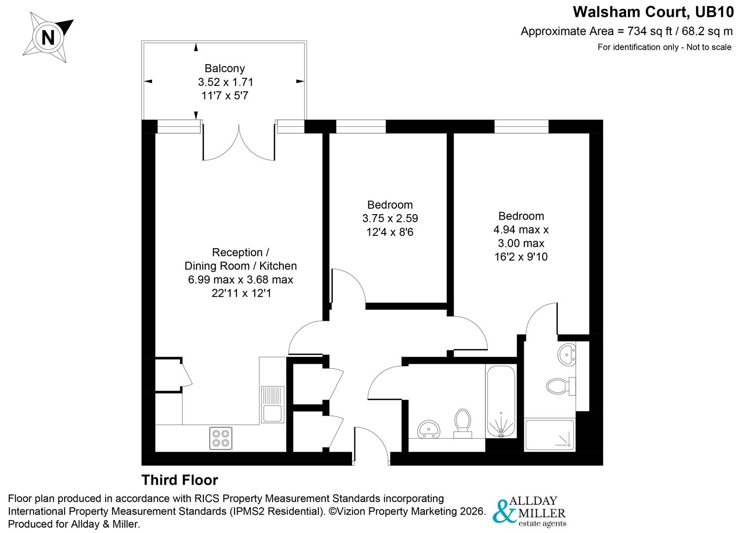 Flat 55, Walsham Court, Perkins Gardens, Uxbridge floorplan