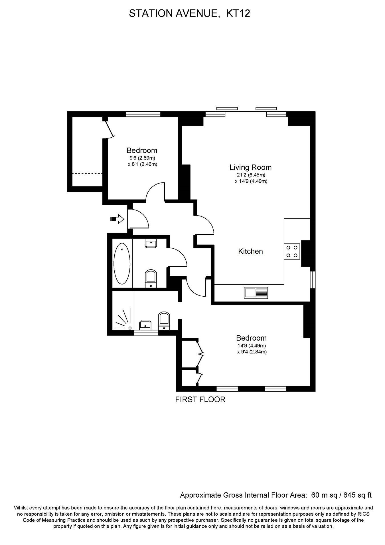 Flat 2, Station Avenue, Walton-on-Thames floorplan