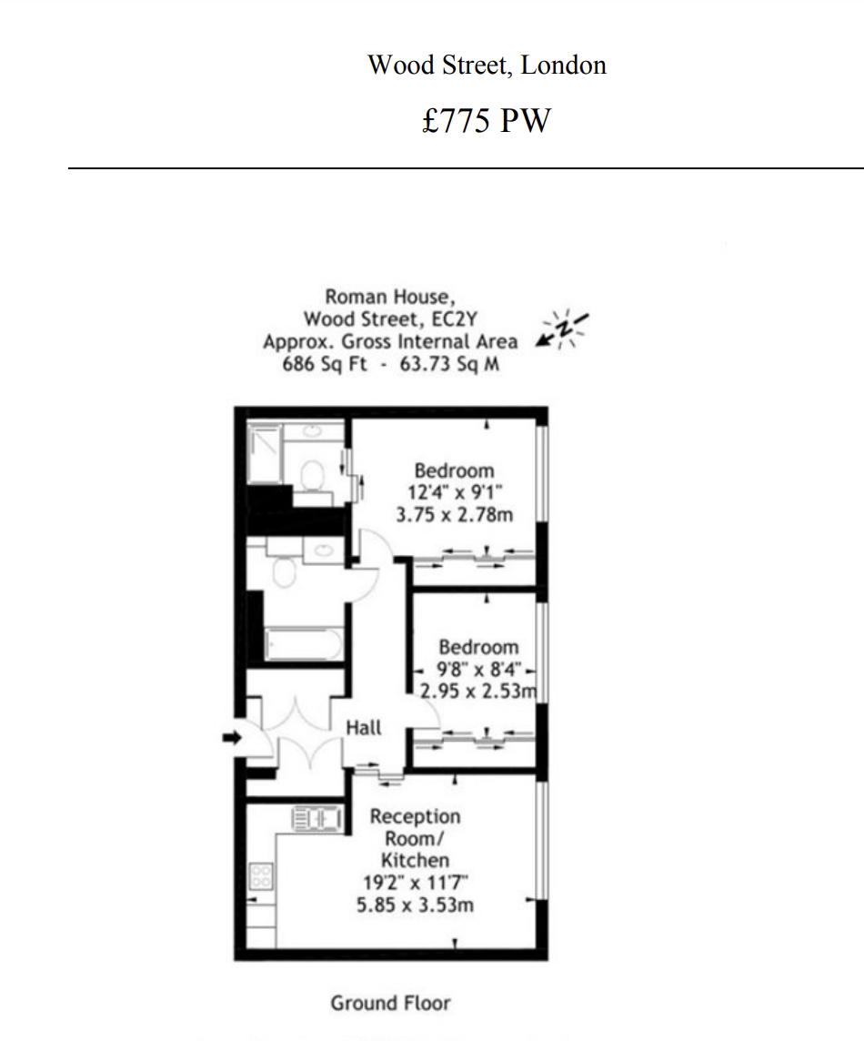 Roman House, Wood Street, Barbican, London EC2Y, 2 bedroom flat to rent