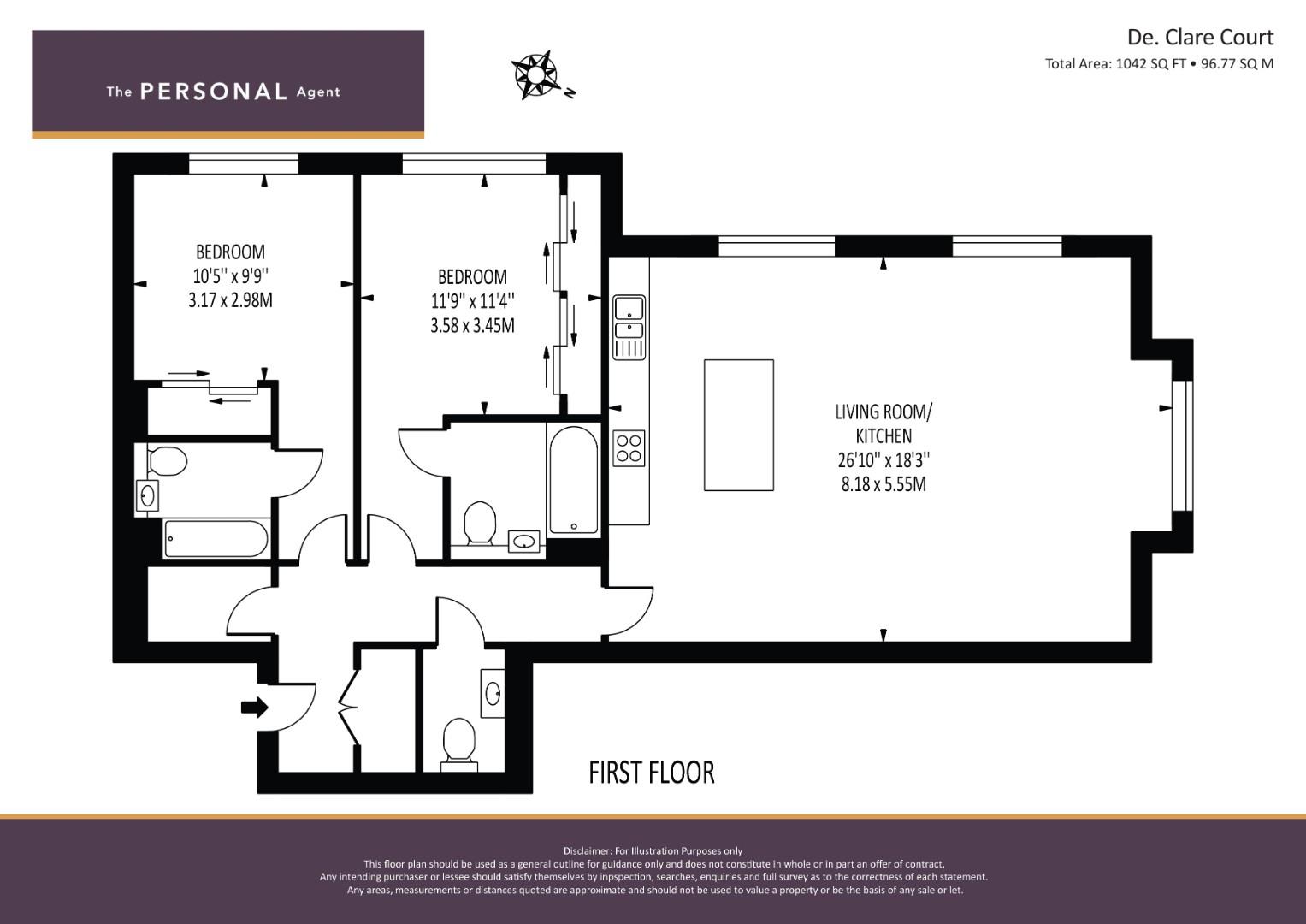 Flat 5, De Clare Court, Chequers Lane, Walton On The Hill floorplan