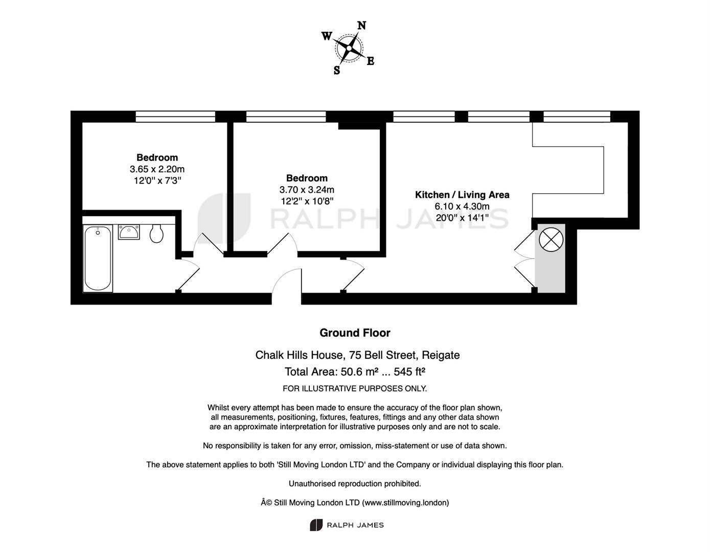 Flat 1, Chalk Hills House, 75B Bell Street, Reigate floorplan