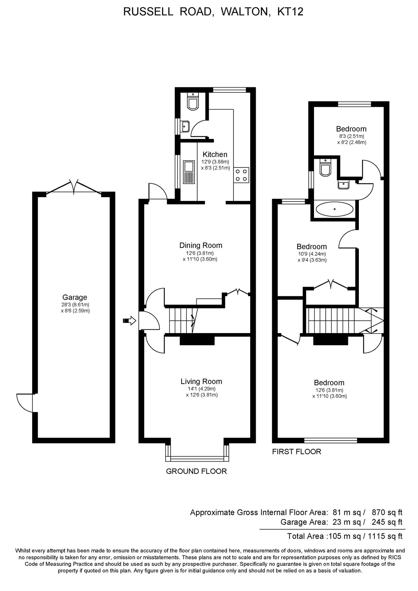 33, Russell Road, Walton-on-Thames floorplan