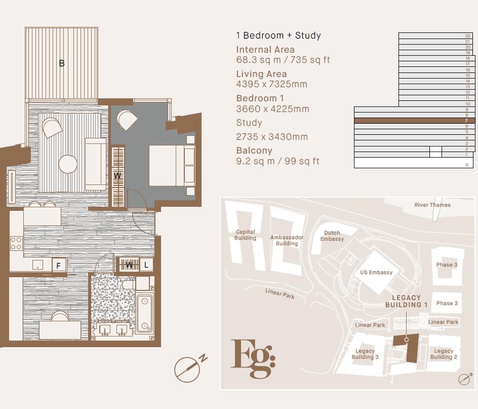 1 Bedrooms Flat to rent in Legacy Building, Embassy Gardens, London SW11