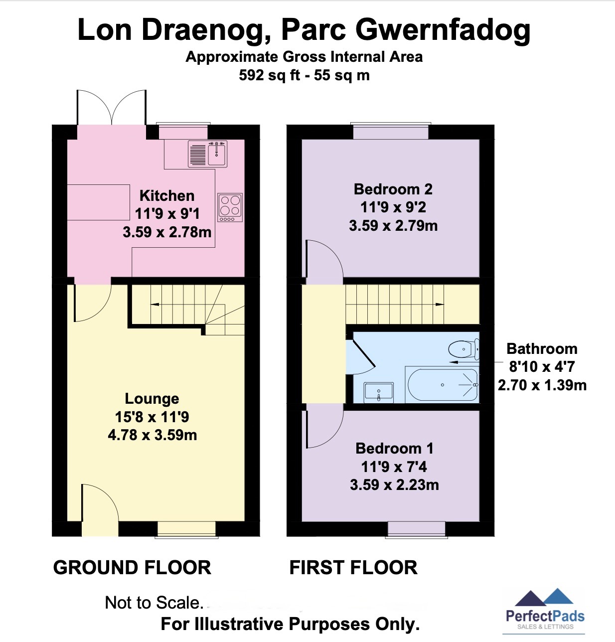 2 bed terraced house for sale in Lon Draenog, Parc Gwernfadog. Swansea