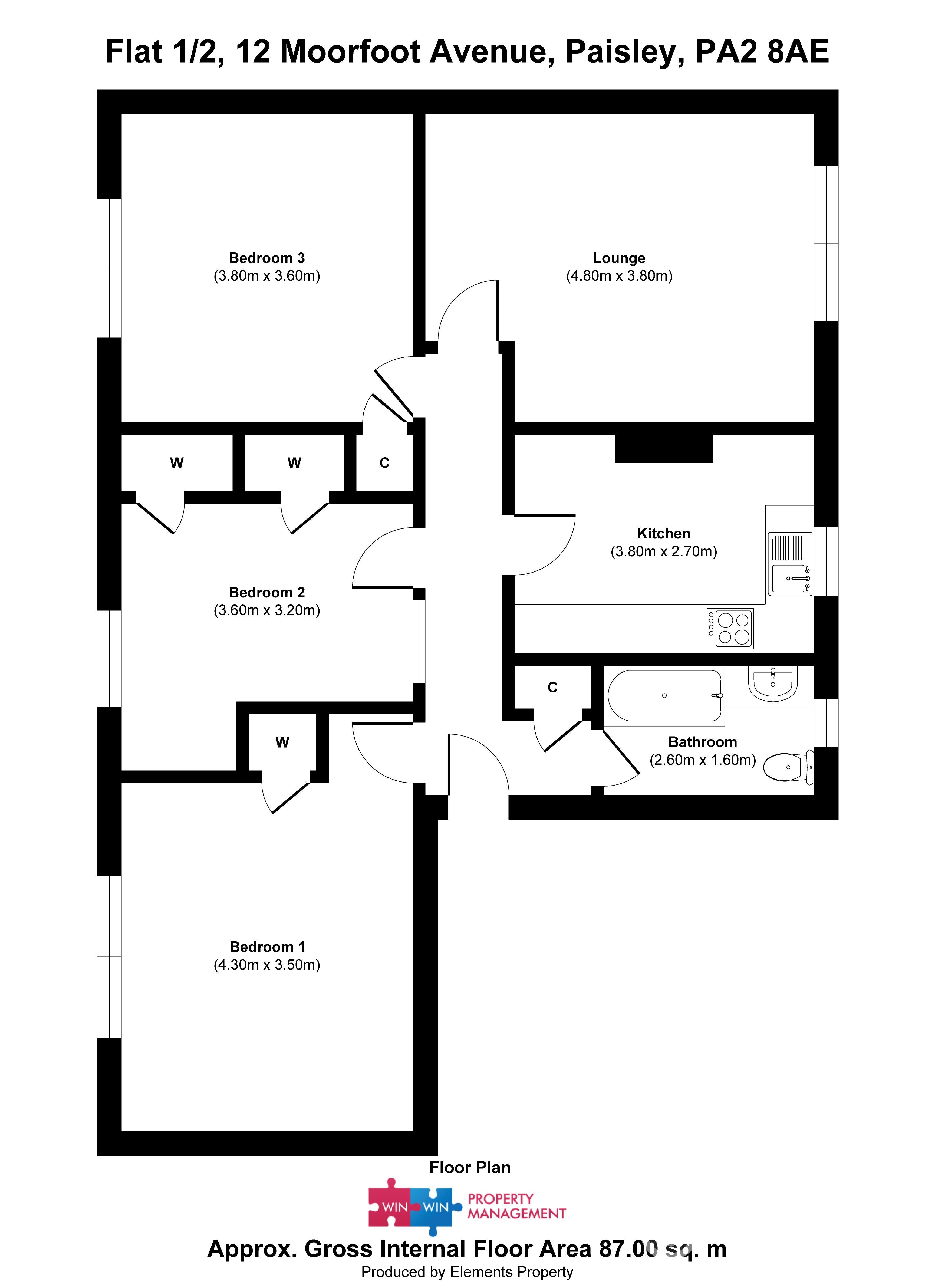 1/2, 12 Moorfoot Avenue, Paisley, PA2 8AE, Paisley floorplan