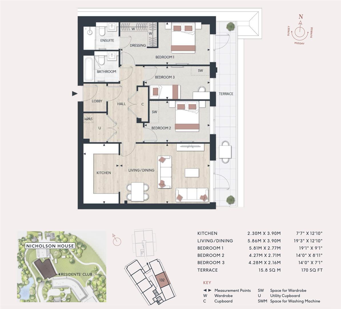 98 Nicholson House, Oakhill, Tonbridge Road, Tonbridge floorplan