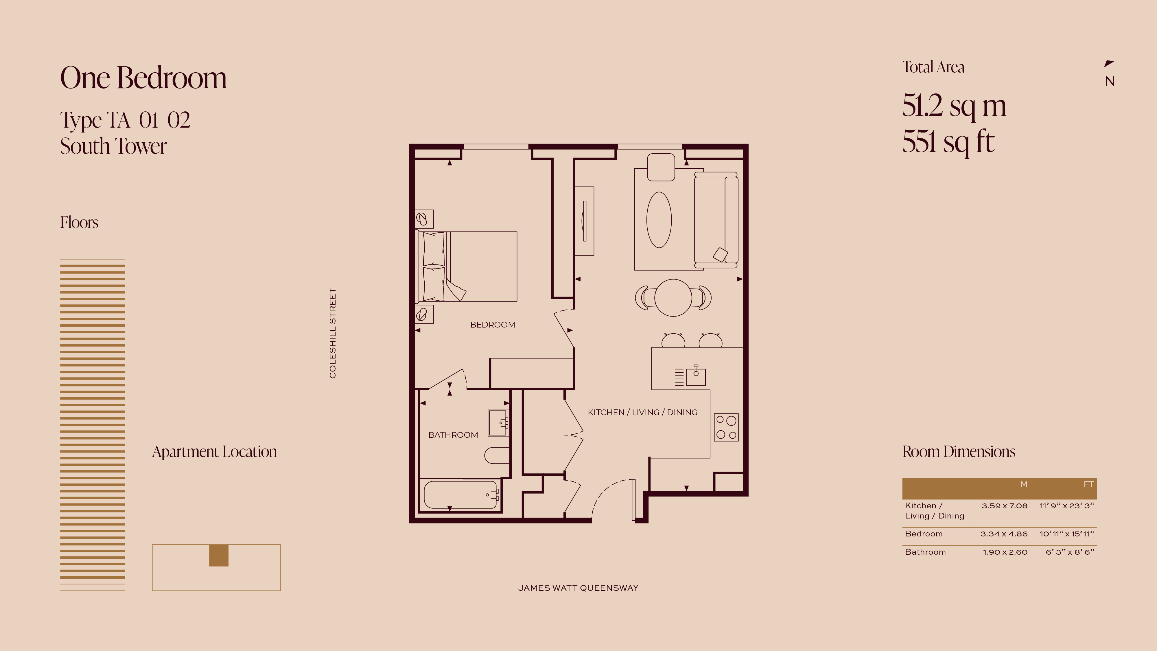 Apartment 3402, Tower A, One Eastside, 1 James Watt Queensway, Birmingham floorplan