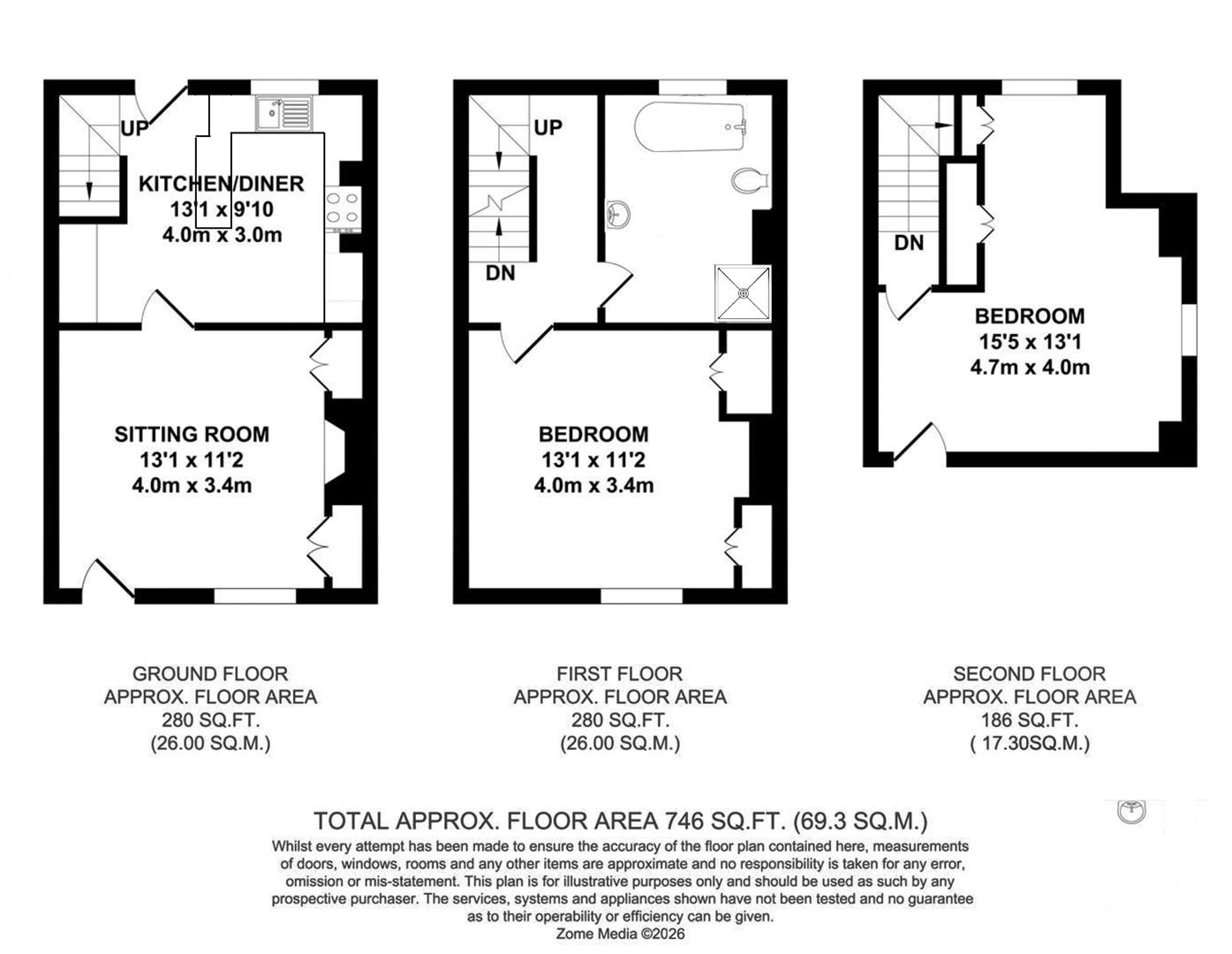 3 Diamond Cottages, Whetsted Road, Five Oak Green floorplan