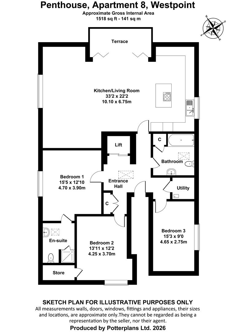 The Penthouse, Apartment 8, Westpoint, Cowes floorplan