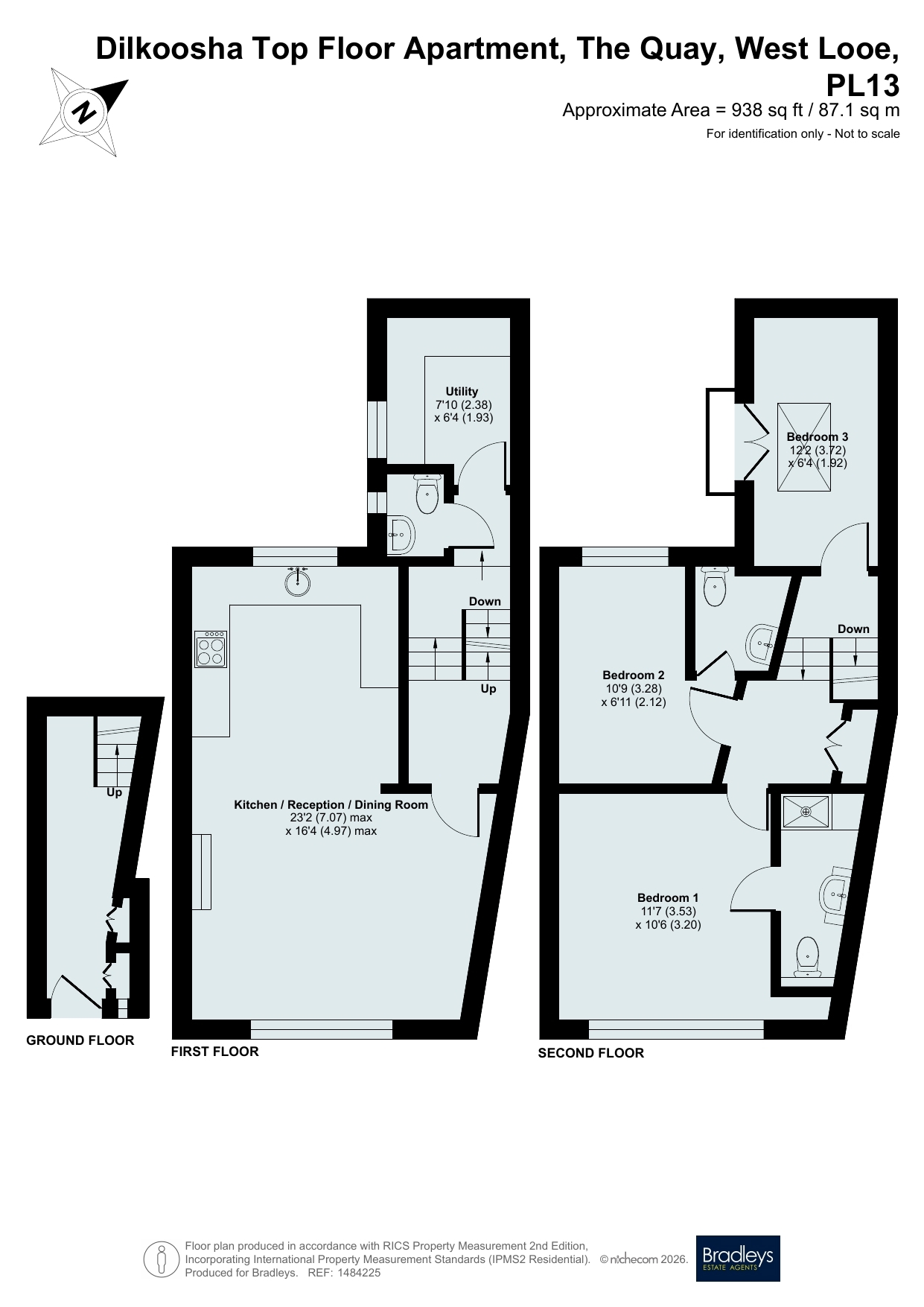 Dilkoosha,, Top Floor Apartment, West Looe floorplan
