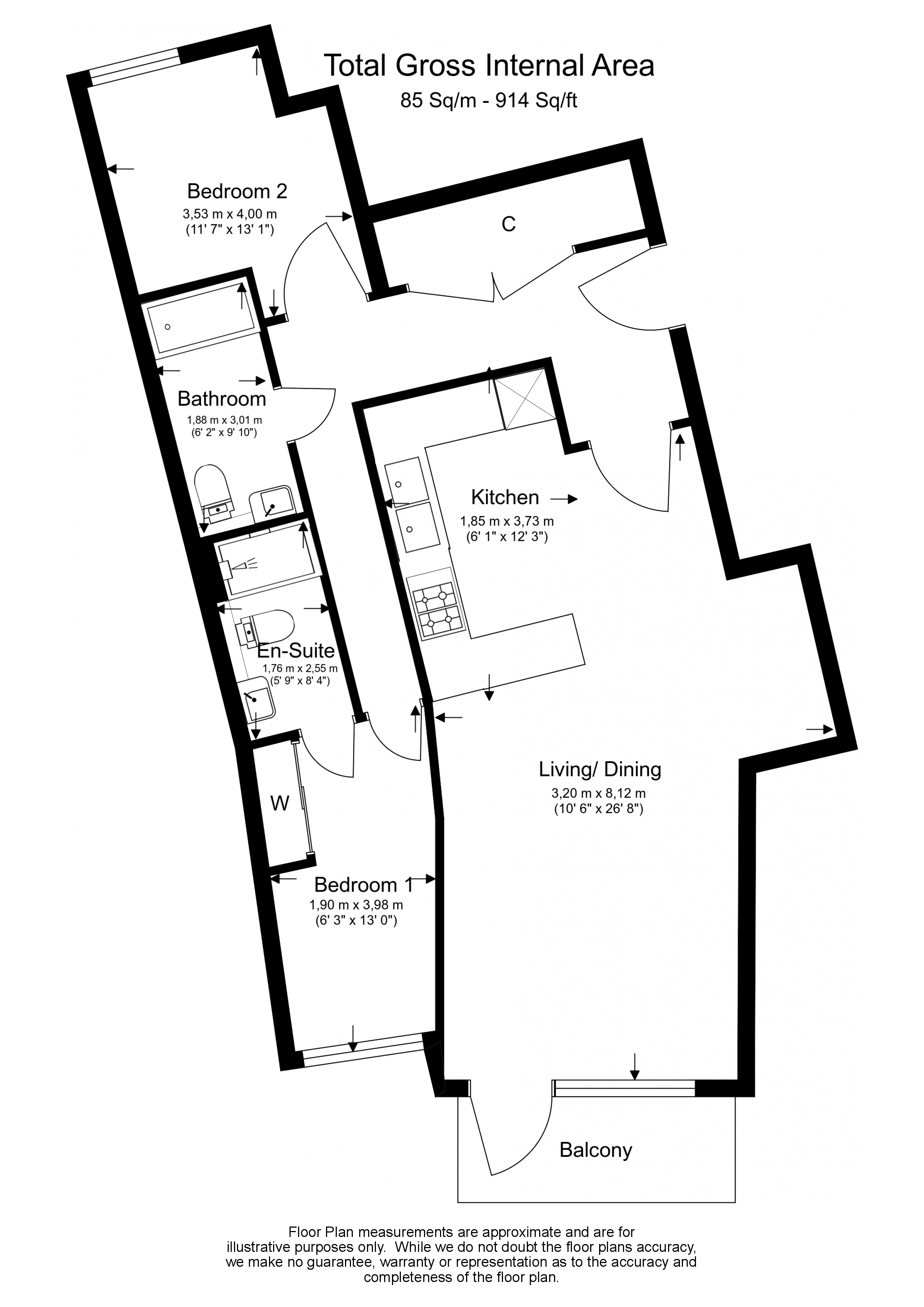 Flat 13 Quayside House, 8, Kew Bridge Road, Brentford floorplan