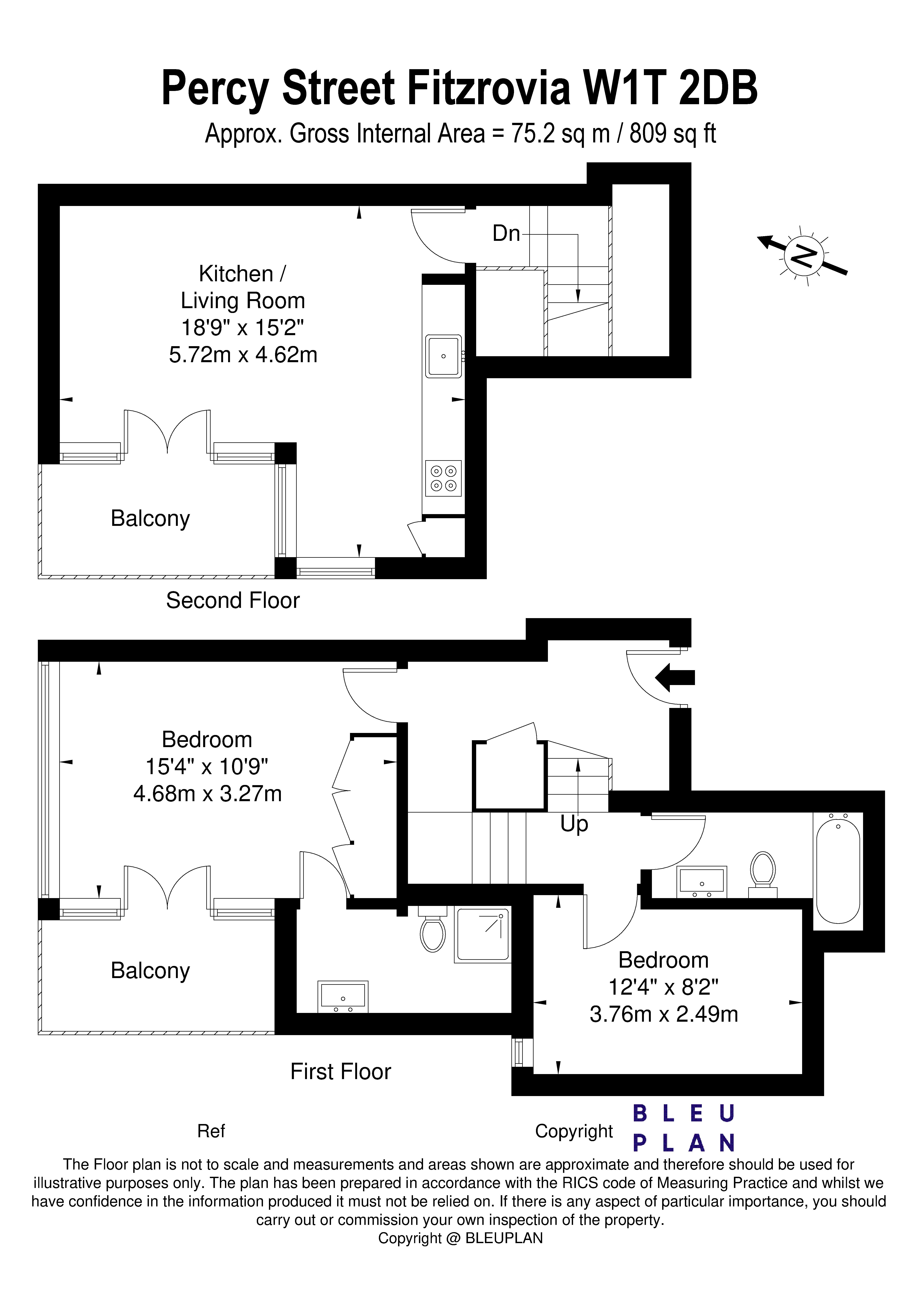 Flat 2, 28, Percy Street, London floorplan