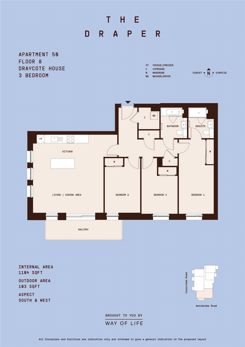3 Bed,, The Draper, Beaufort Park floorplan