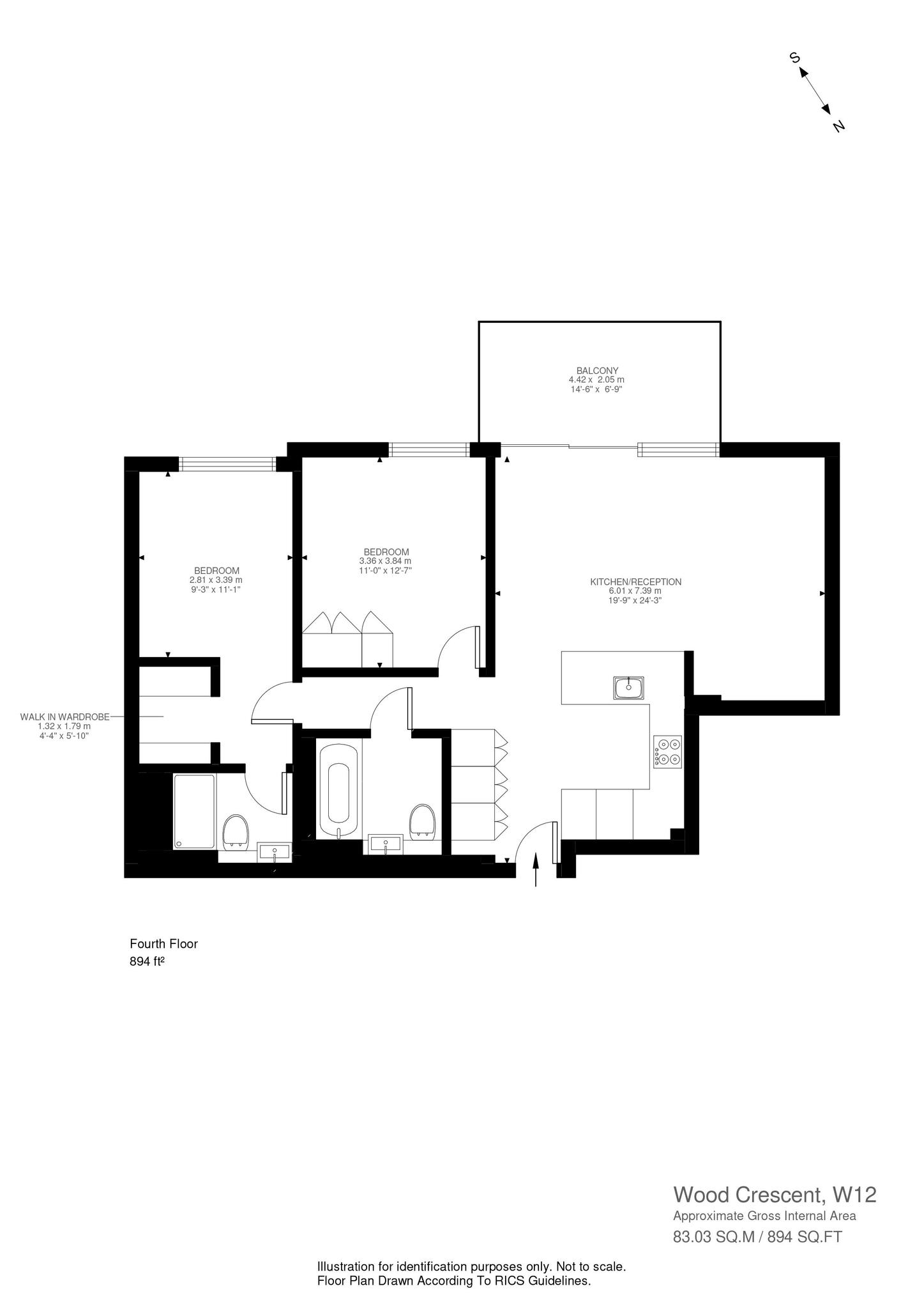 Apartment 411, 6, Wood Crescent, White City floorplan