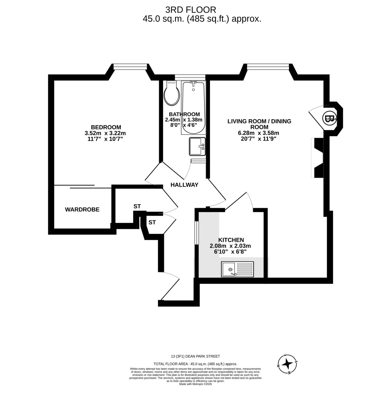 13 (3F1) Dean Park Street, Edinburgh floorplan