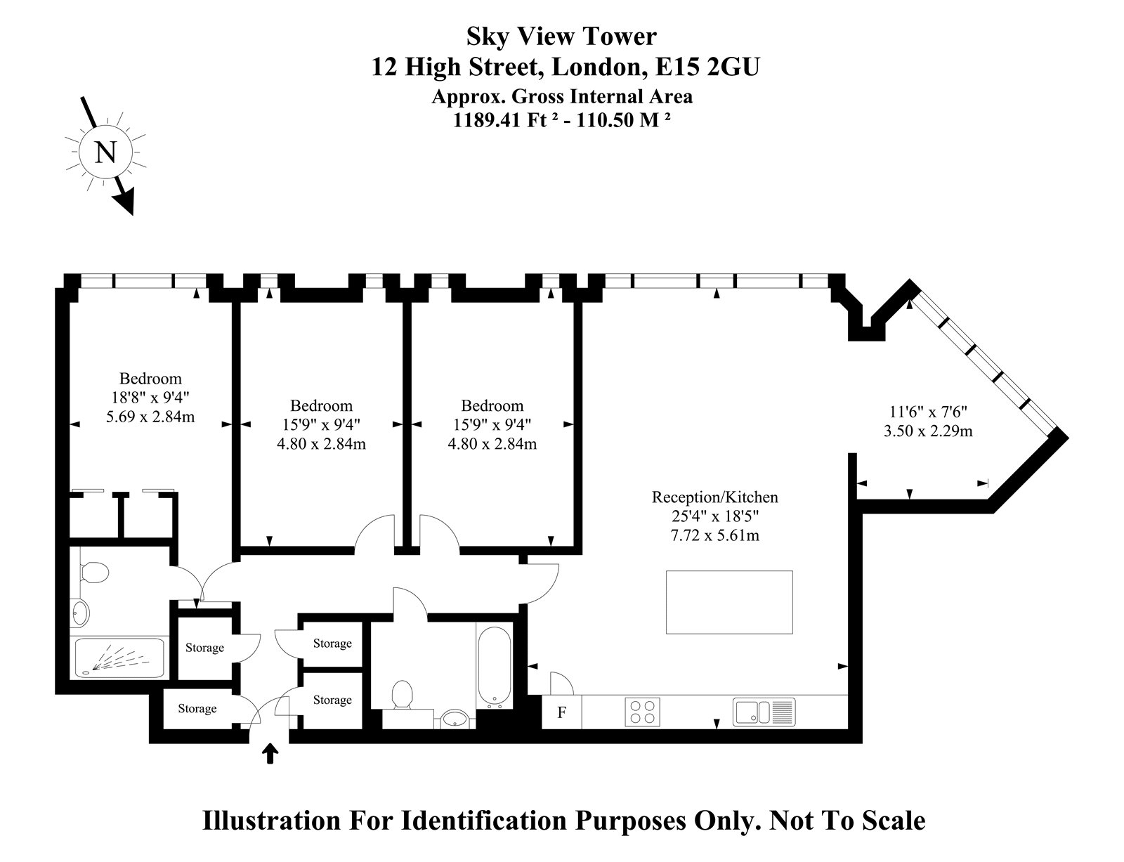 3 Bedrooms Flat to rent in Sky View Tower, London E15