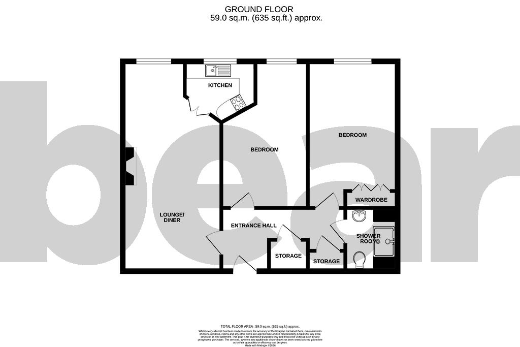 Flat 2 Ormond House, Roche Close, Rochford floorplan