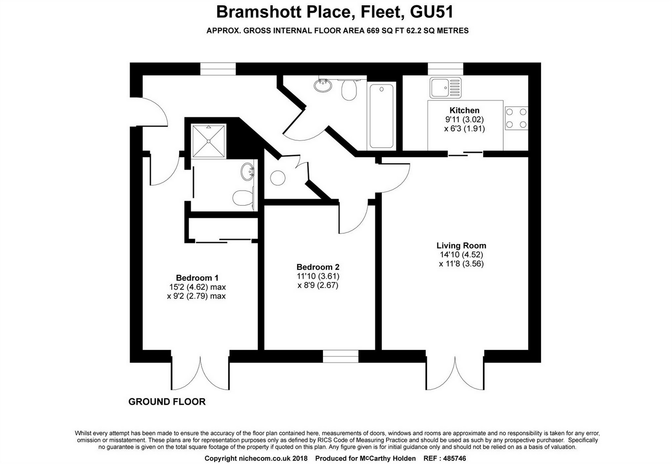 2 Bedrooms Flat to rent in Bramshott Place, Fleet GU51