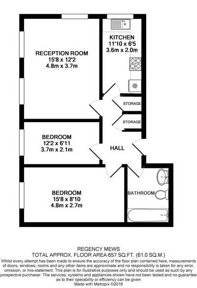 2 Bedrooms Flat to rent in Regency Mews, London SW9