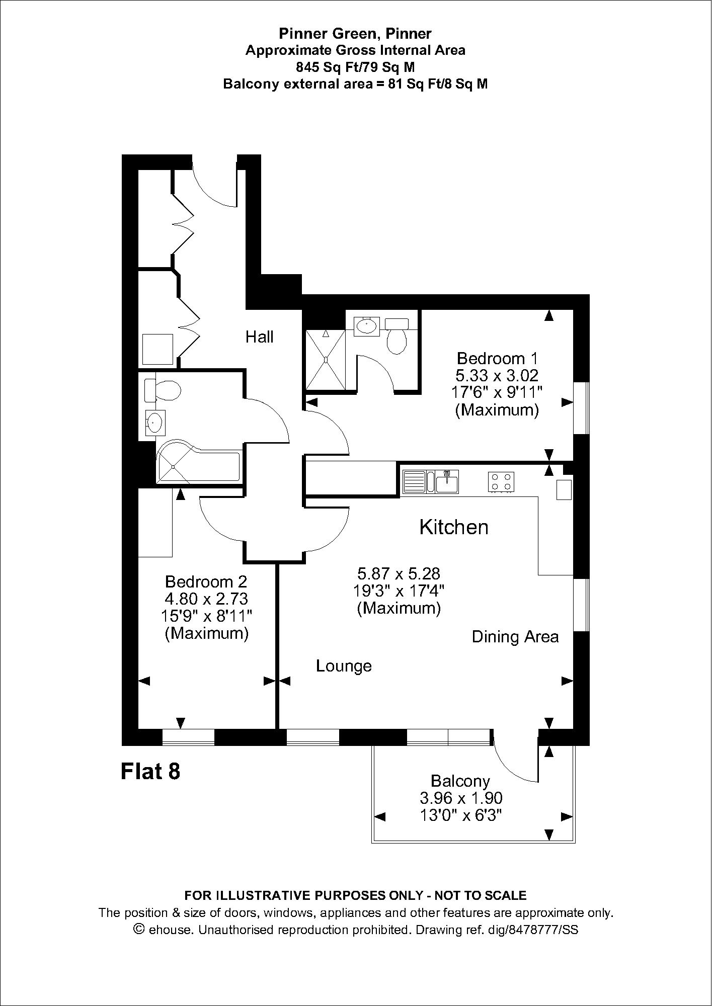 Flat 8, Tamarind House 653-659, Uxbridge Road, Pinner floorplan