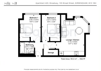 Apartment 420, Broadway Residences, Birmingham floorplan