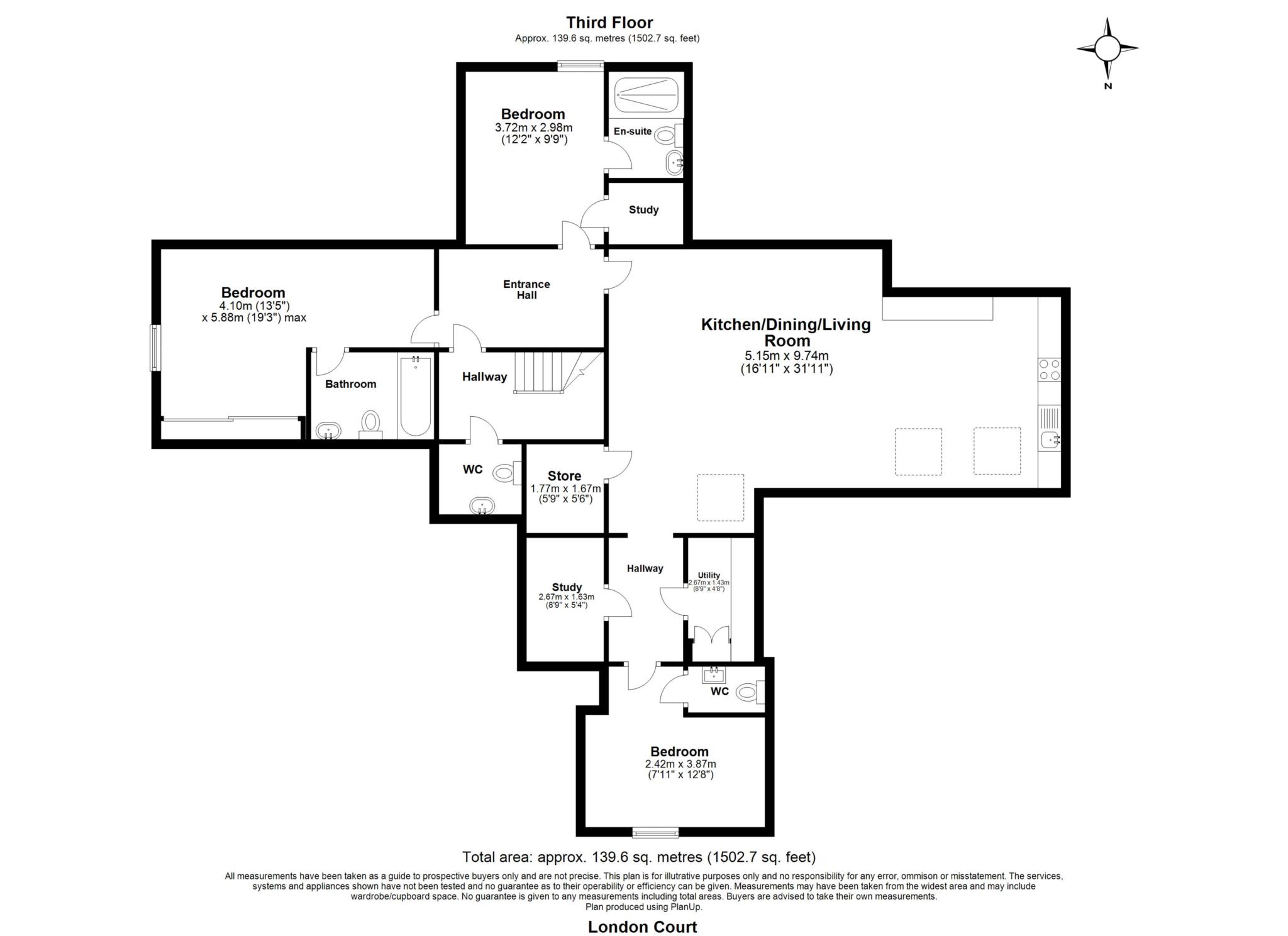 Penthouse North, London Court, The Galleries, Brentwood floorplan