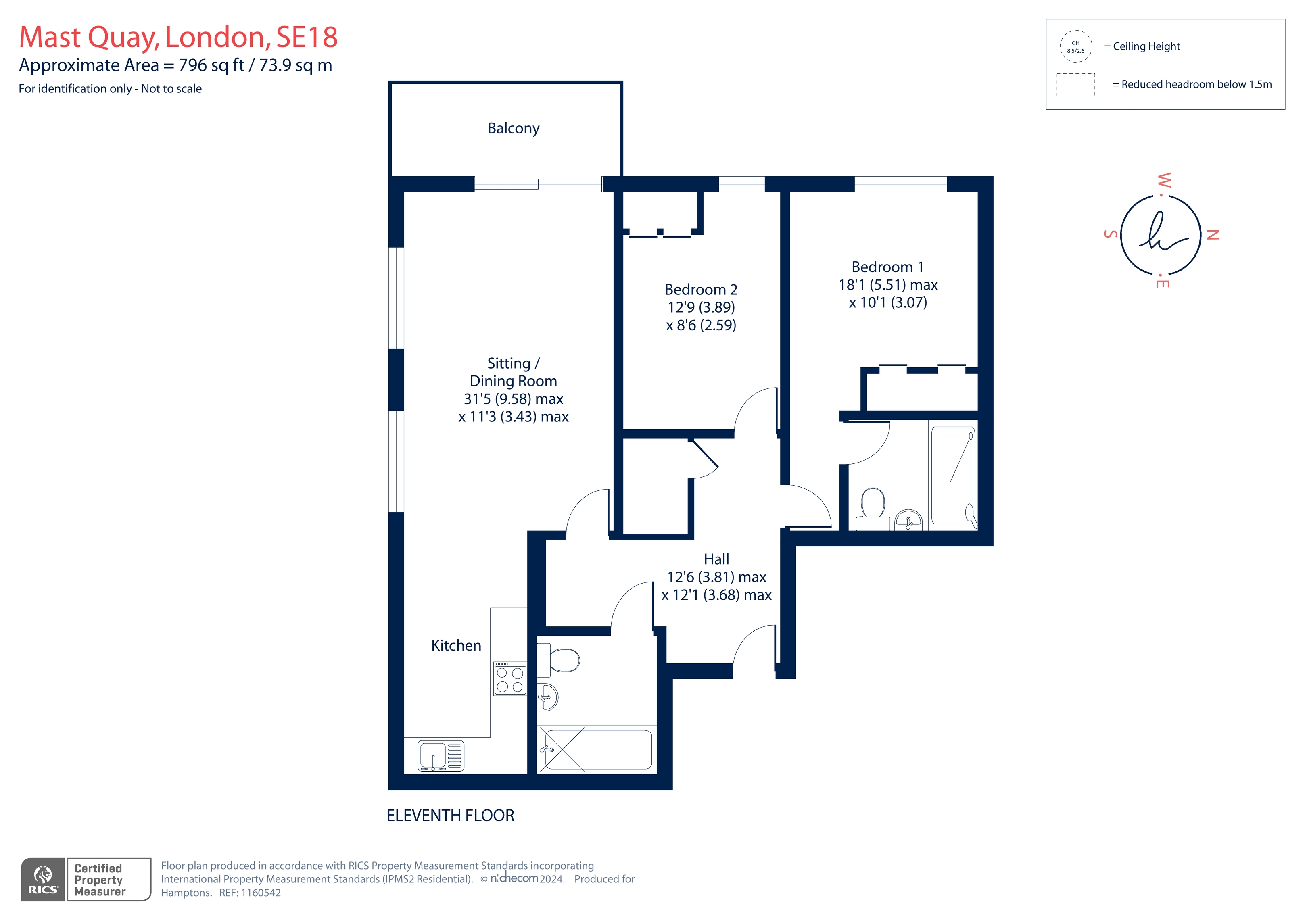 Flat 1801, Main Sail House, 1 Mast Quay, London floorplan