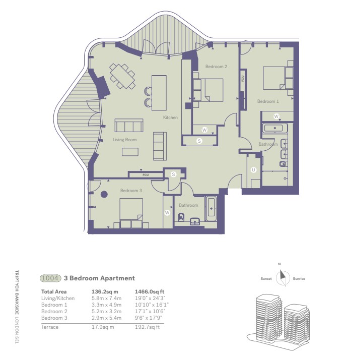 Triptych, Bankside, SE1, London floorplan