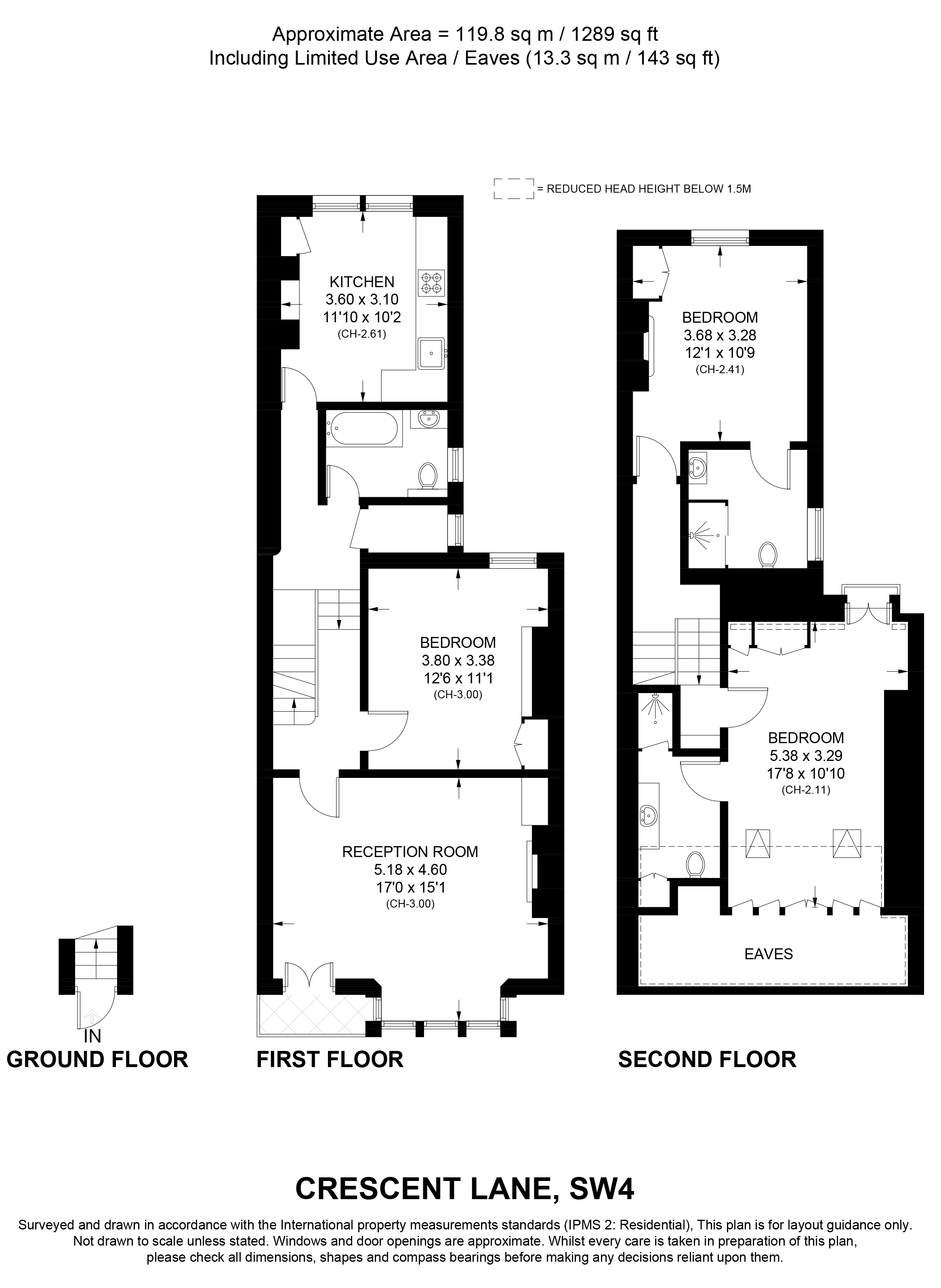 First and Second Floor Flat, 52, Crescent Lane, London floorplan