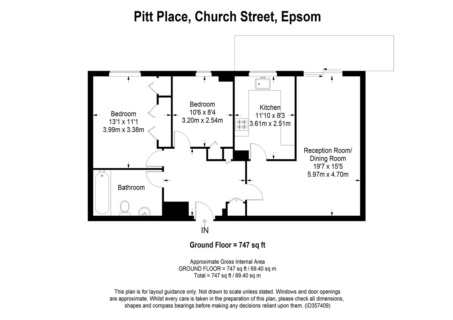 Pitt Place, Church Street, Epsom KT17, 2 bedroom flat for sale