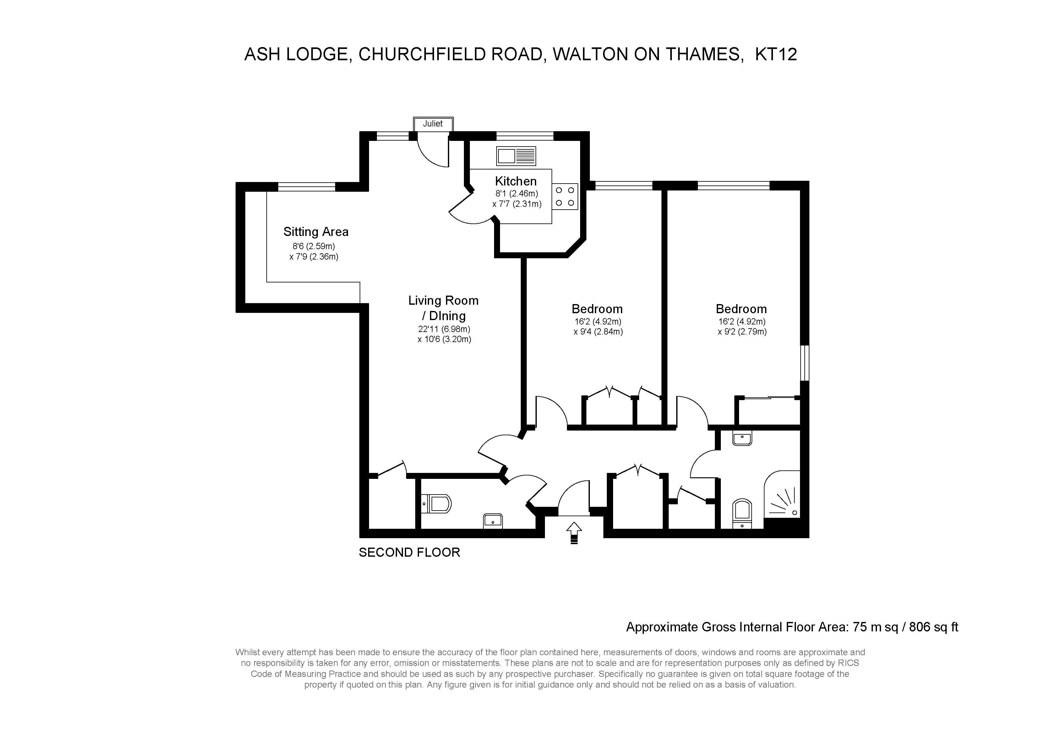 35 Ash Lodge, Churchfield Road, Walton-On-Thames floorplan