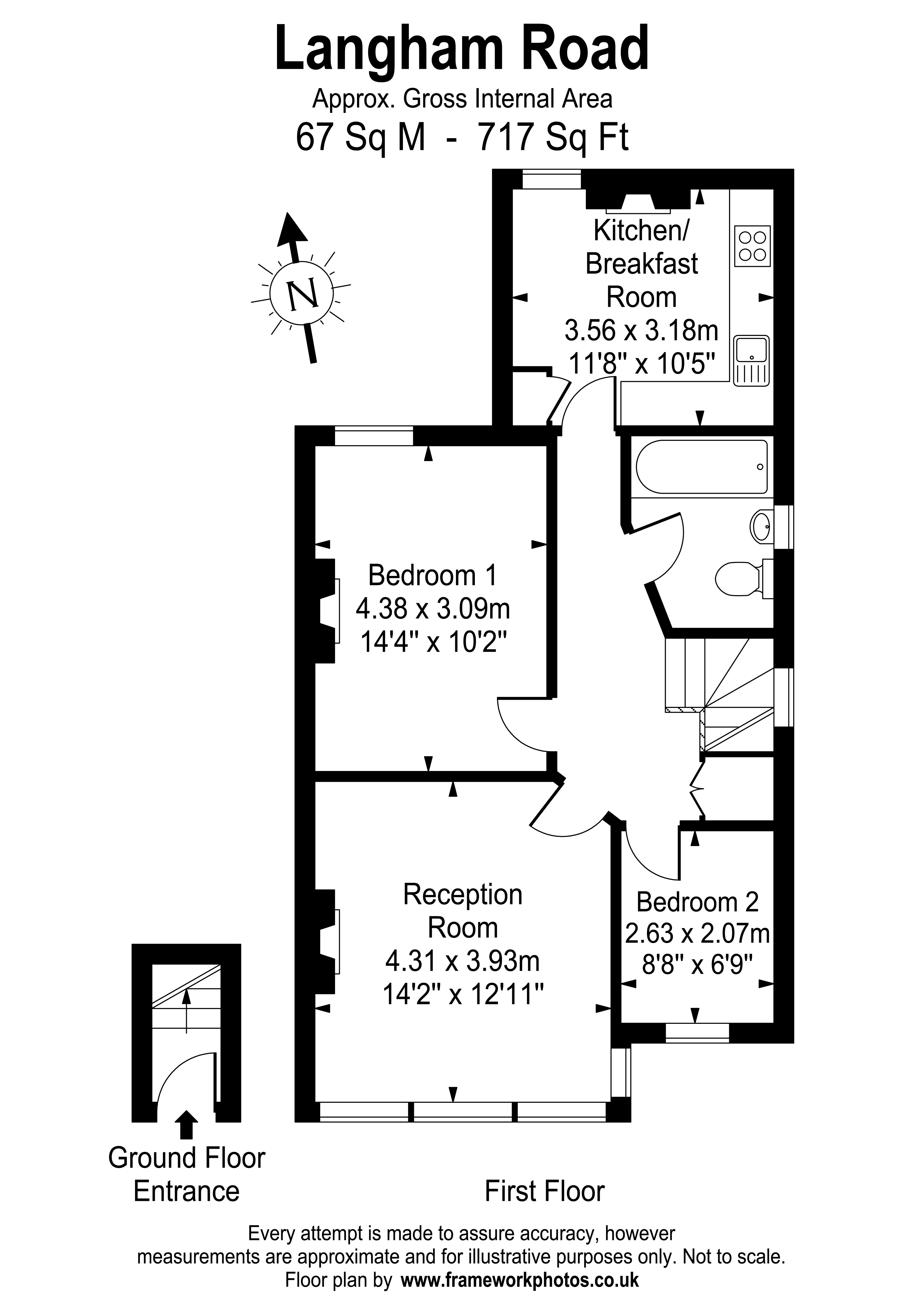 Langham Road, Teddington, Middlesex TW11, 2 bedroom flat for sale