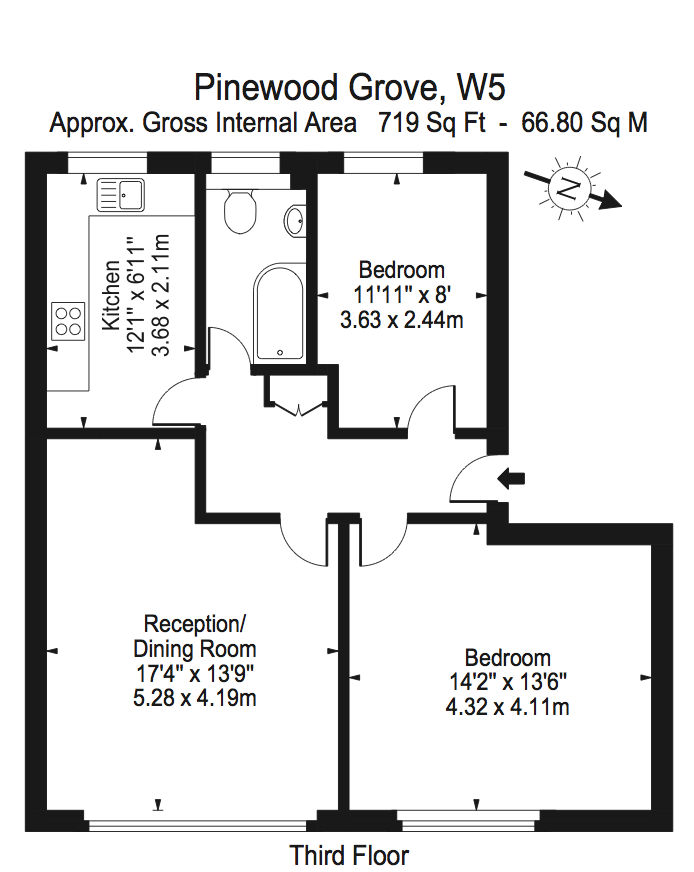 2 Bedrooms Flat to rent in Pinewood Grove, London W5