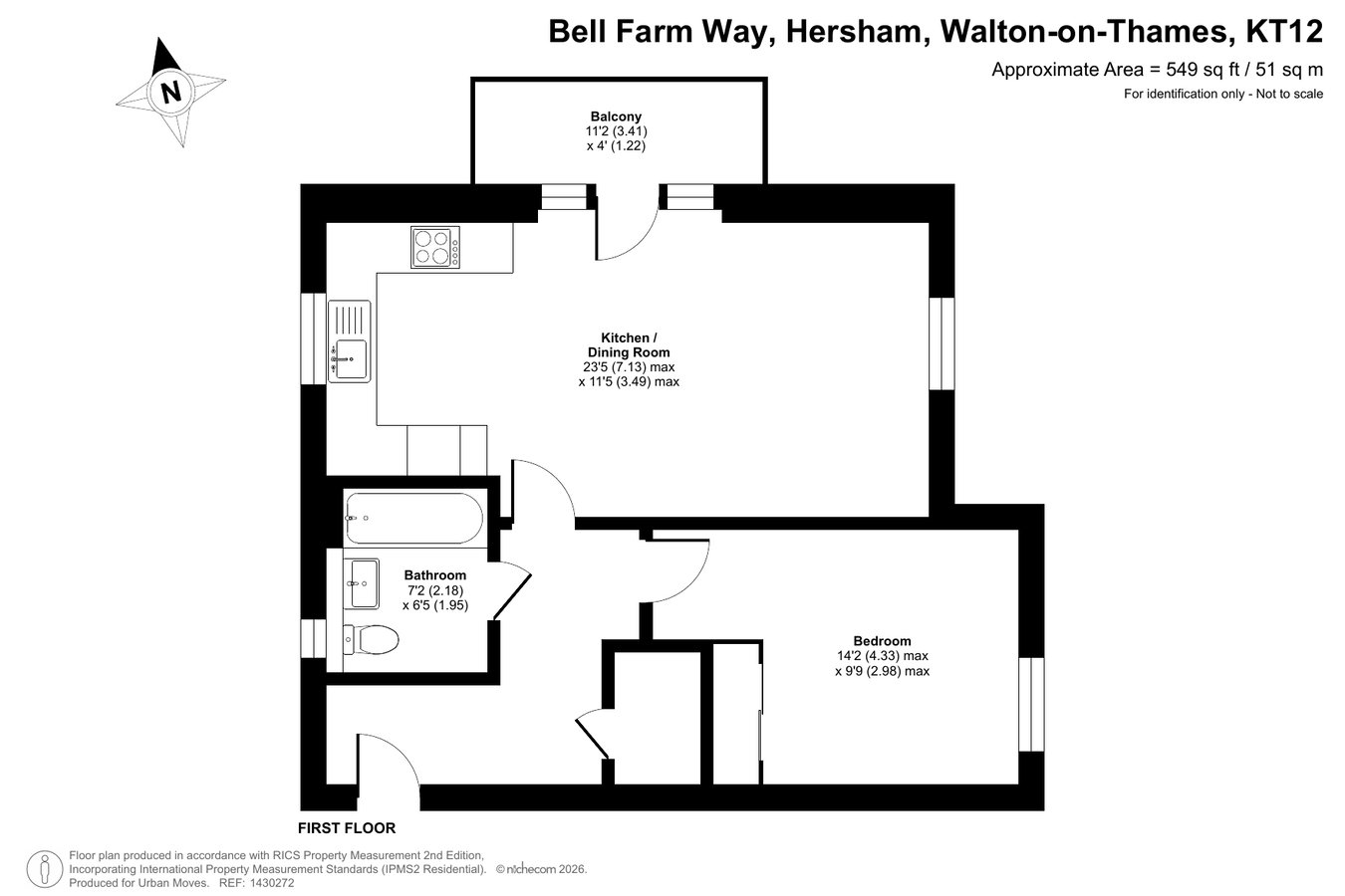 Flat One at Sixty One, Bell Farm Way, Walton-on-Thames floorplan
