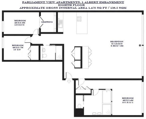 3 Bedrooms Flat to rent in Parliament View Apartments, 1 Albert Embankment, London SE1