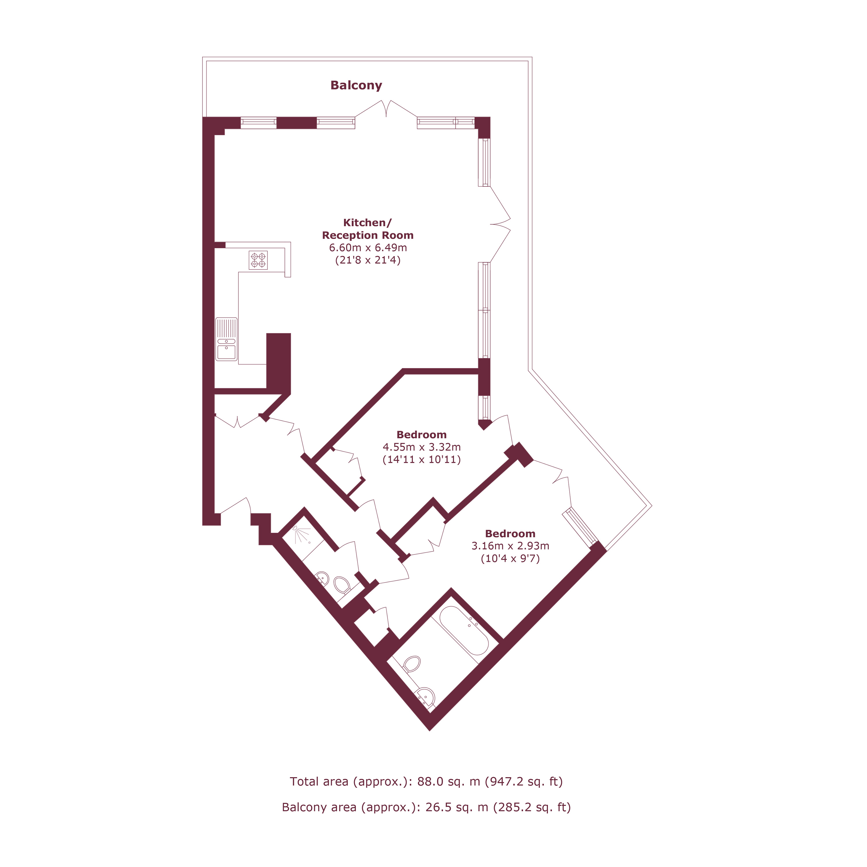 Flat 85, Western Beach Apartments, 36, Hanover Avenue, London floorplan