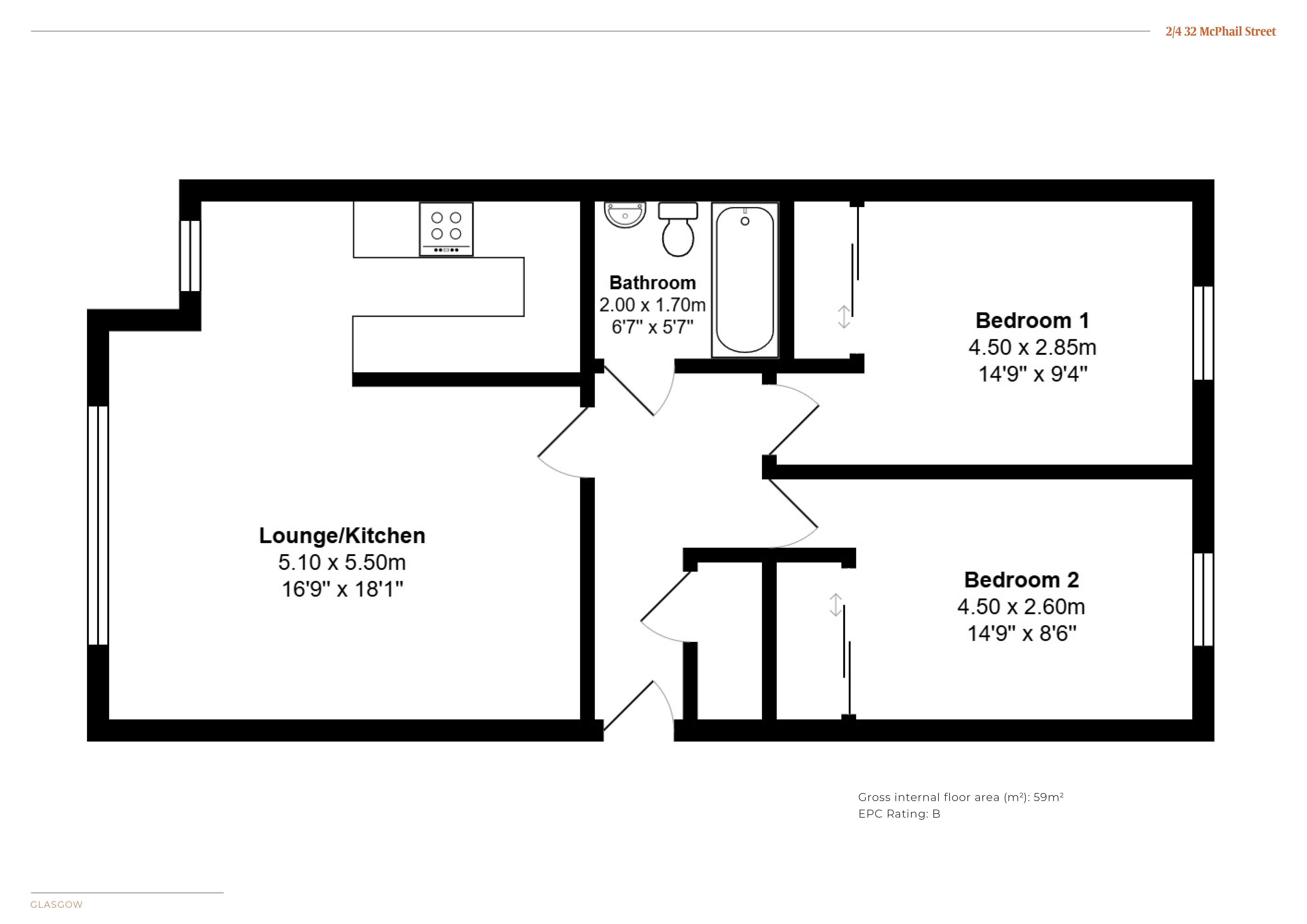 2/1, 32 McPhail Street, Glasgow, G40 1AN floorplan