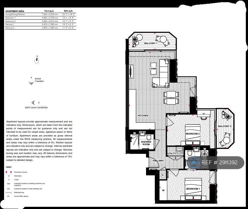Apt  Dunton Apartments River View, Brigadier Walk, London floorplan