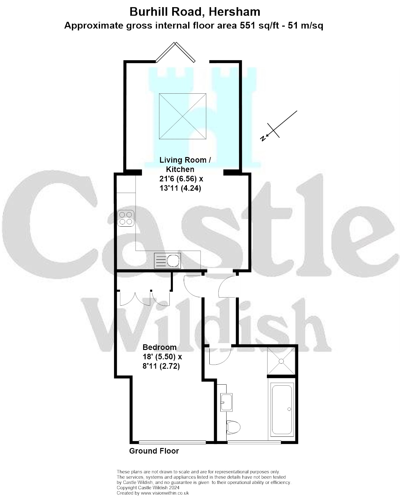 Flat 2  Garden Cottage, Burhill Road, Hersham Village floorplan