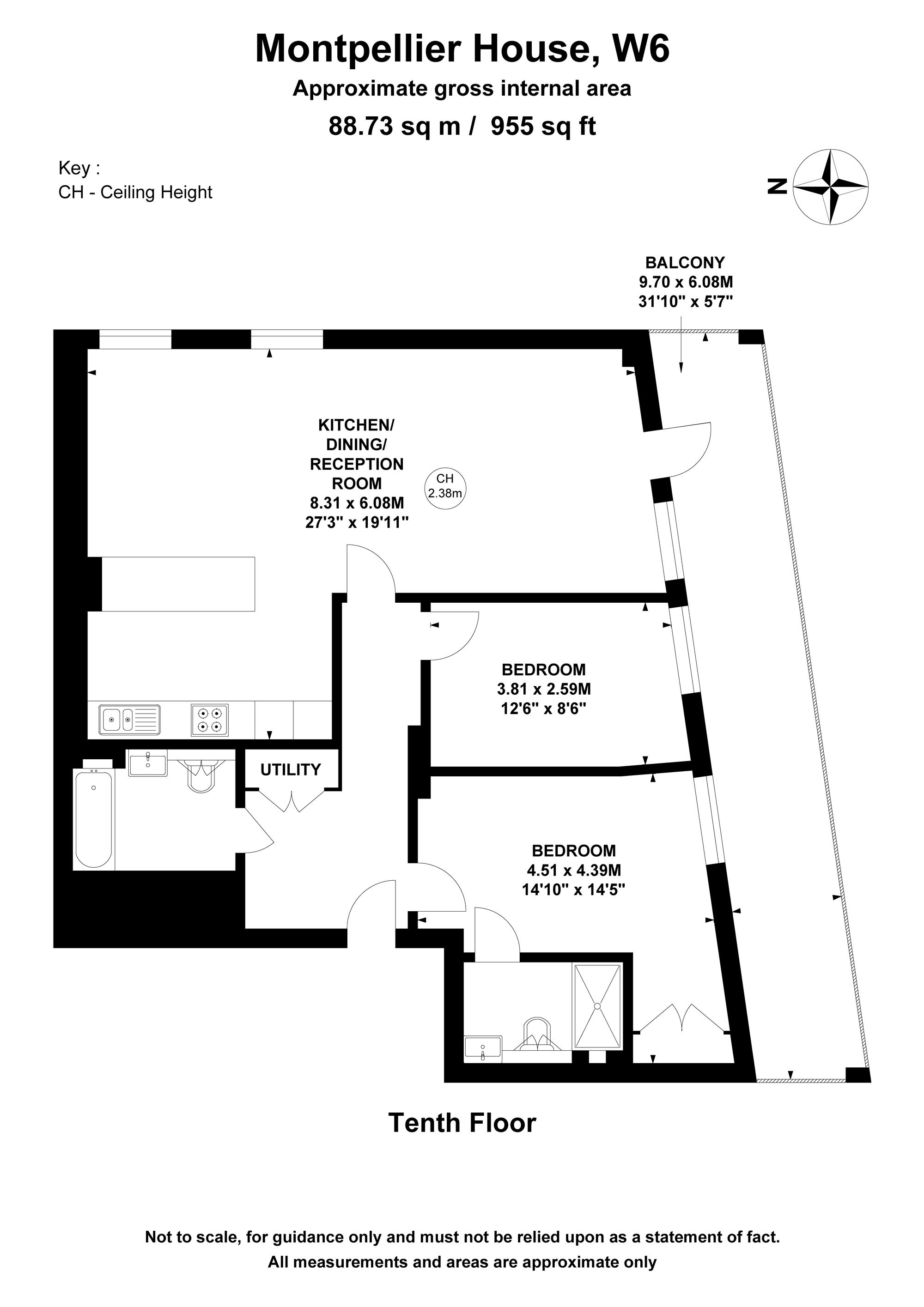 Flat 52, Montpellier House, London floorplan