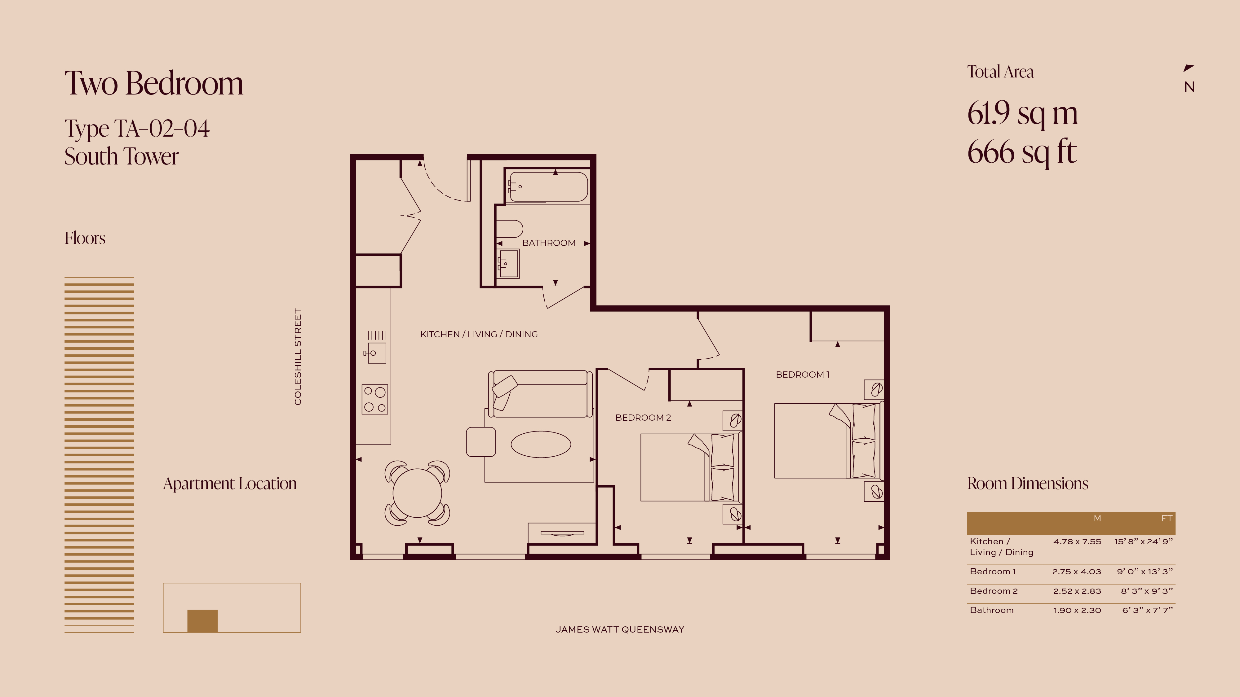 Apartment 609, Tower A, One Eastside, 1 James Watt Queensway, Birmingham floorplan