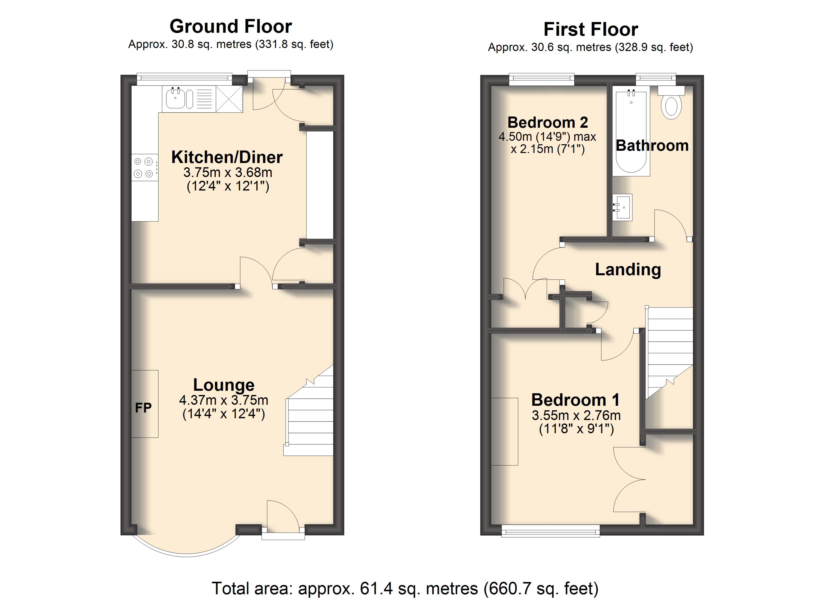 2 Bedrooms Terraced house to rent in School Board Lane, Brampton, Chesterfield S40