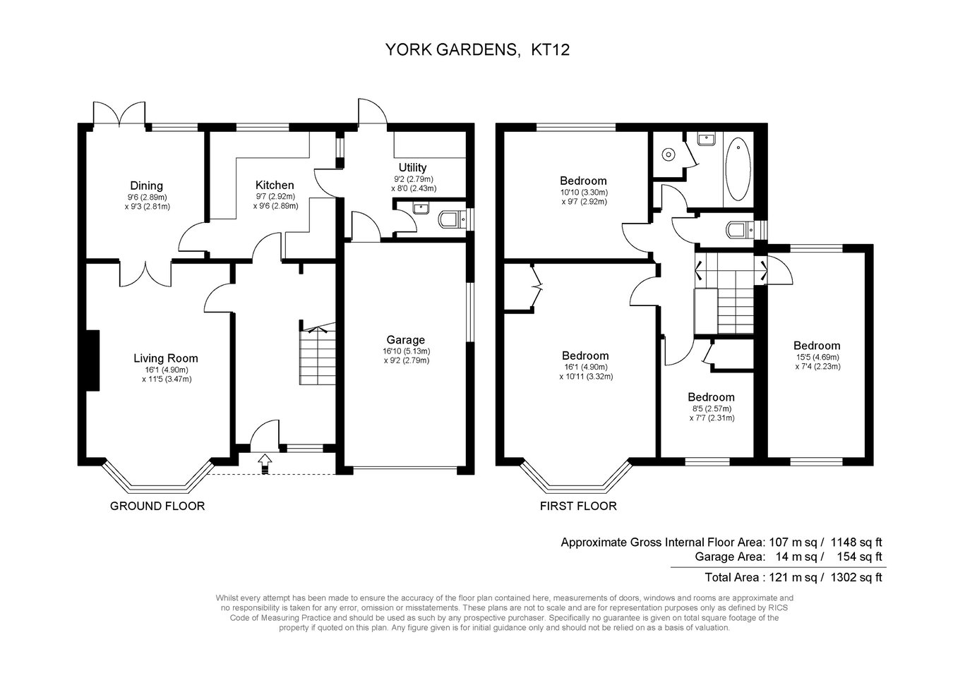 York Gardens, Walton On Thames, KT12 floorplan