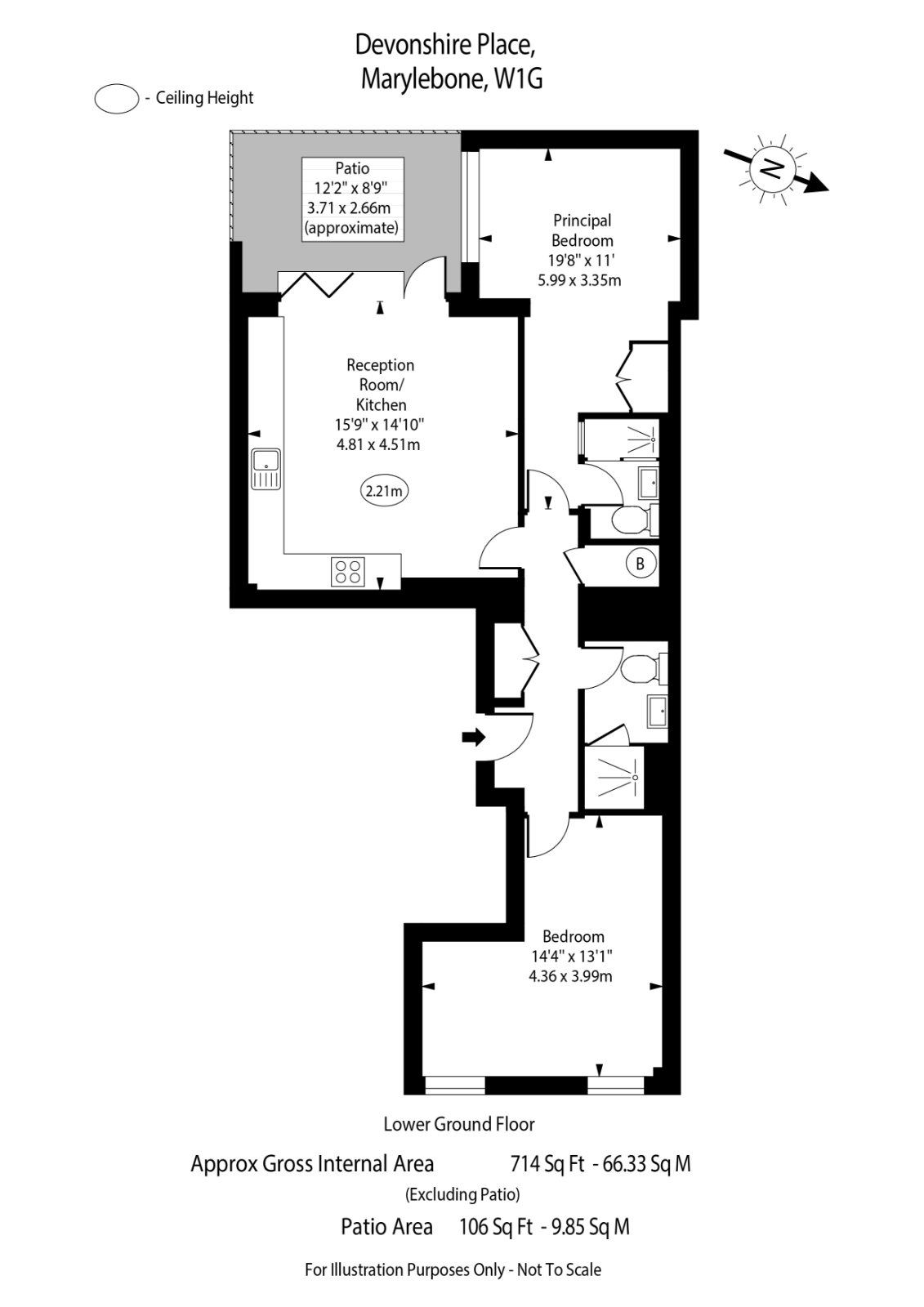 Flat 1, 26, Devonshire Place, London floorplan
