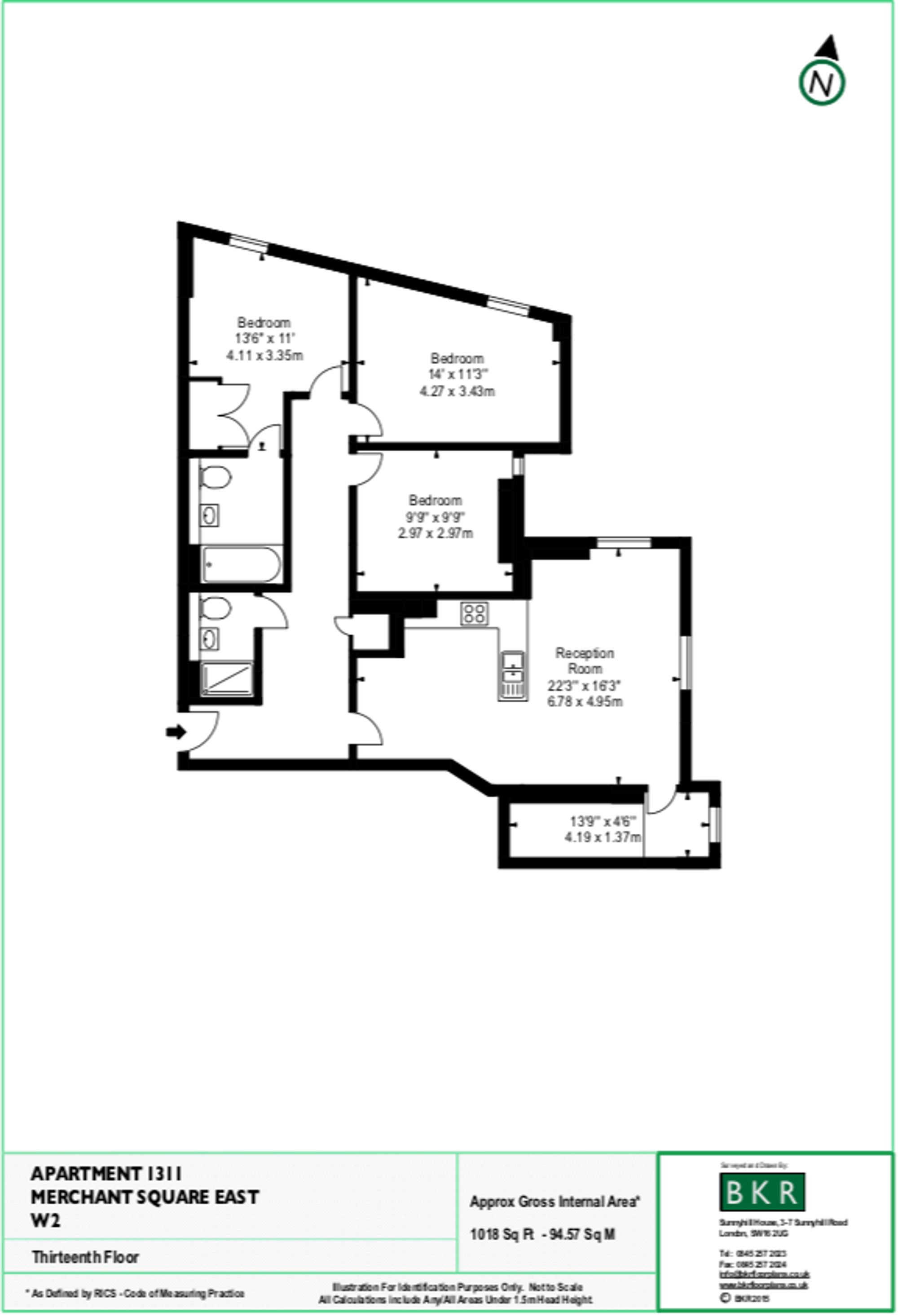Apt 1311, 4 Merchant Square East, London floorplan