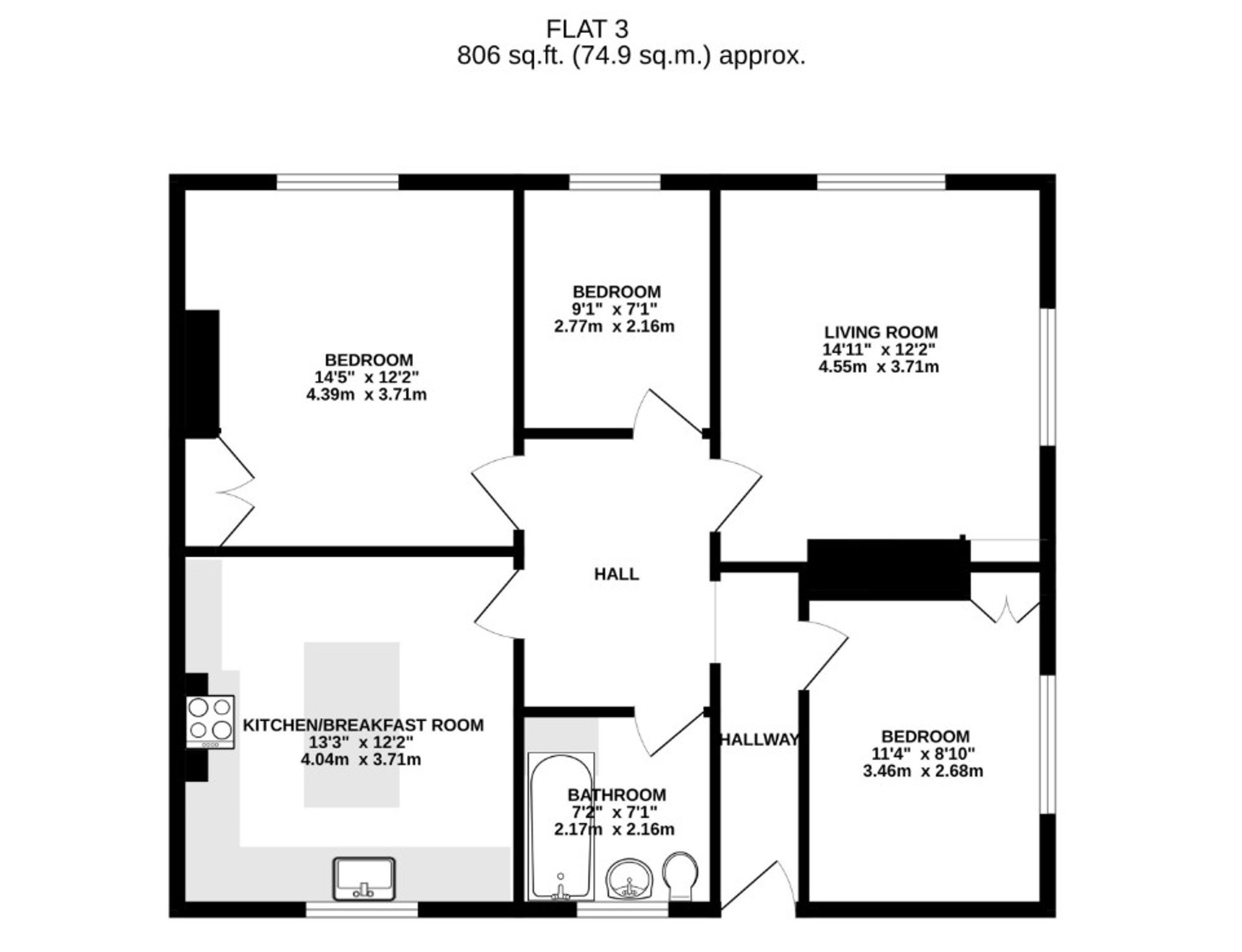 Flat 3, Waverley Court, Southsea floorplan