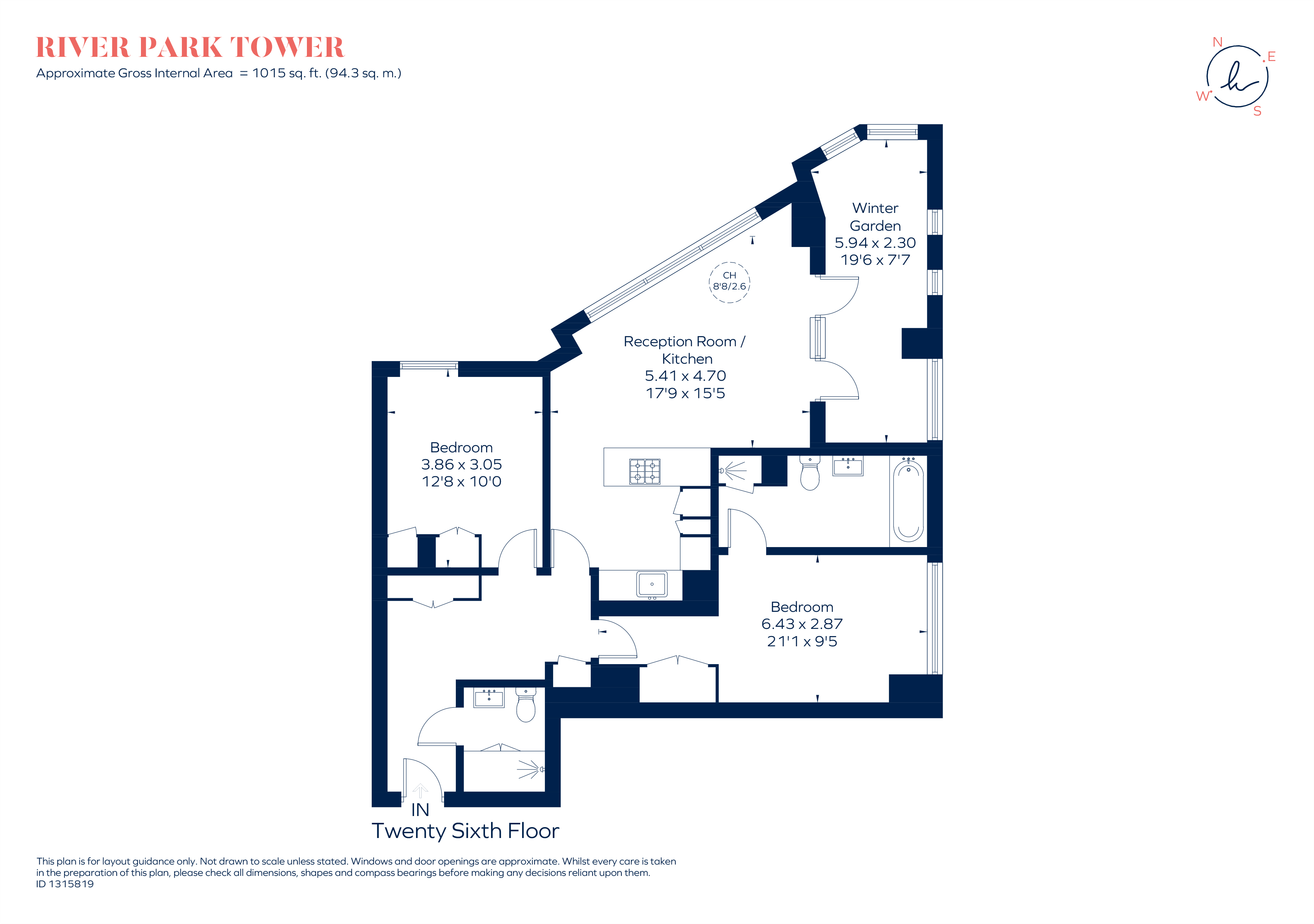 Apartment 2602, River Park Tower, 1, Nine Elms Lane, London floorplan