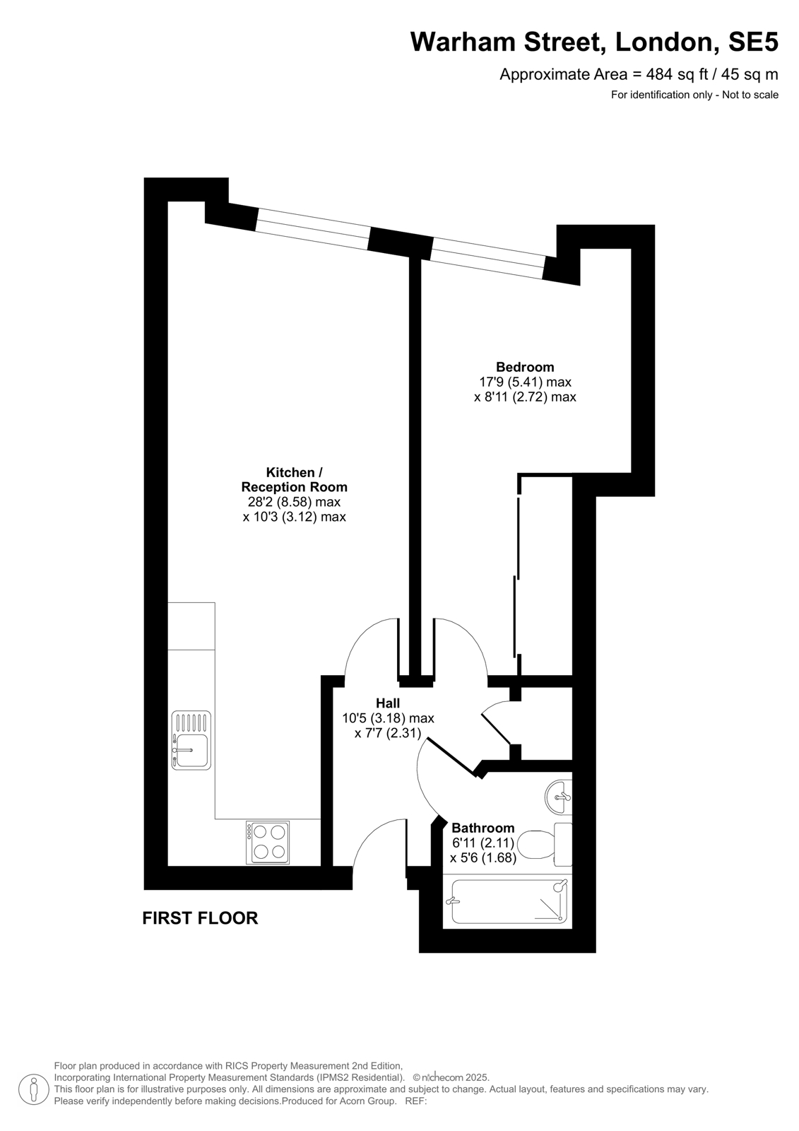 Flat 1, 186, Warham Street, London floorplan
