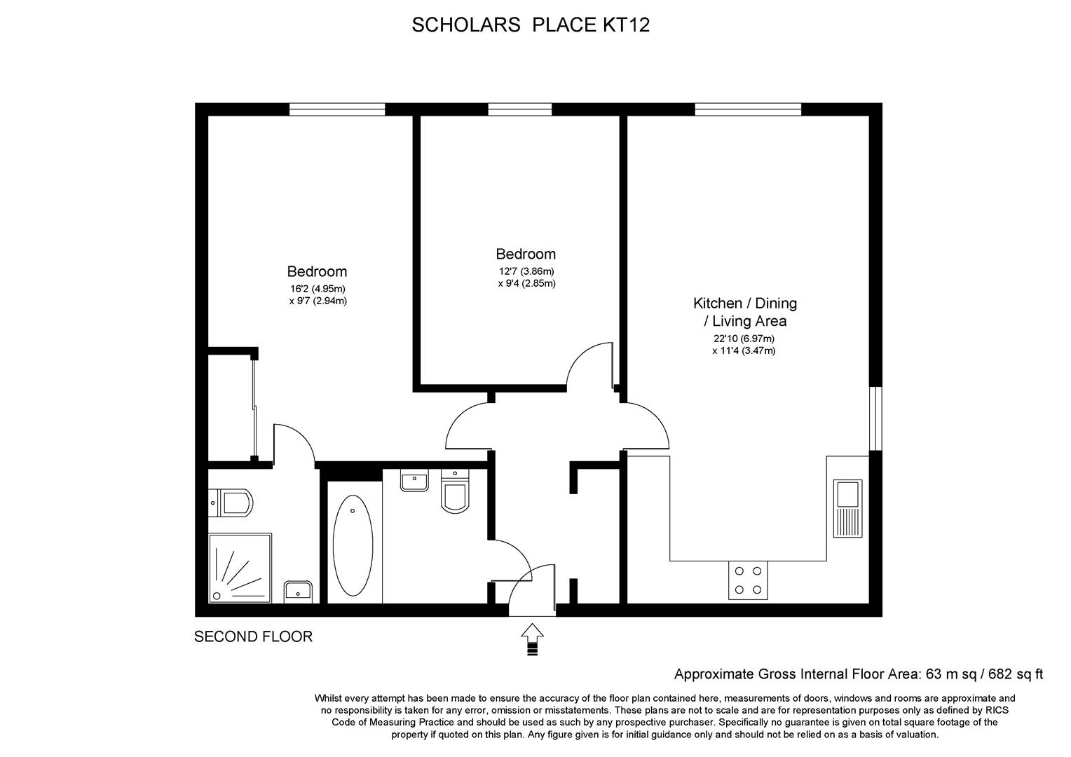 Scholars Place, WaltonOnThames KT12, 2 bedroom flat for sale