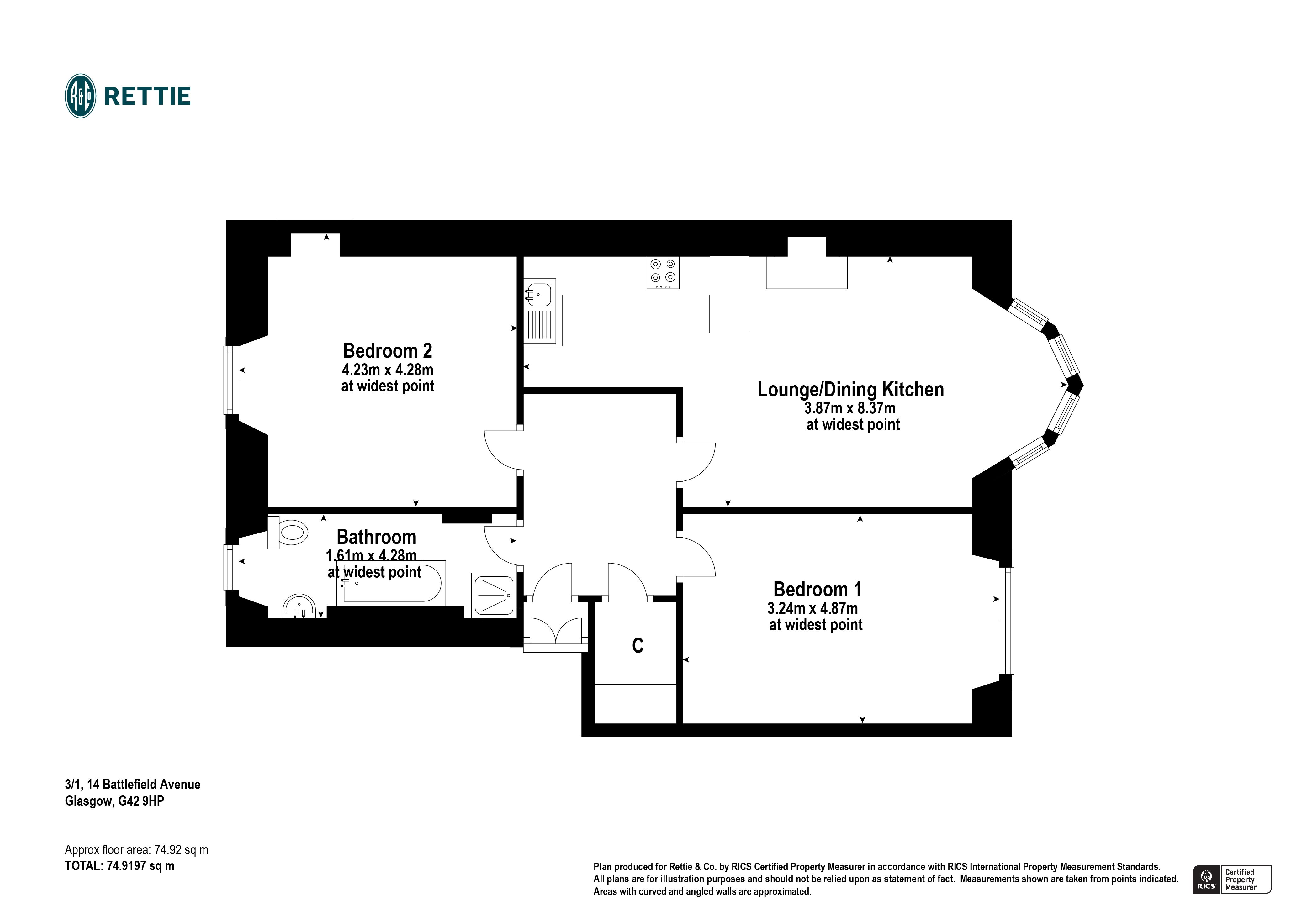 Battlefield Avenue, Battlefield, Glasgow G42, 2 bedroom flat for sale